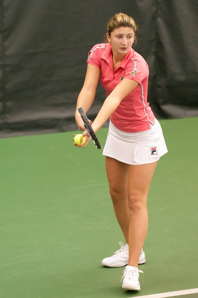 Irina-Camelia Begu, pink shirt, white skirt, SD Phone Wallpaper
