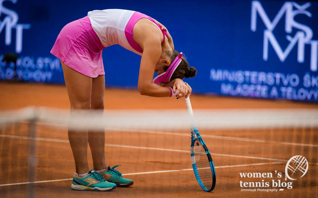 Irina-camelia Begu, pink and white gear, clay court, SD Desktop Wallpaper