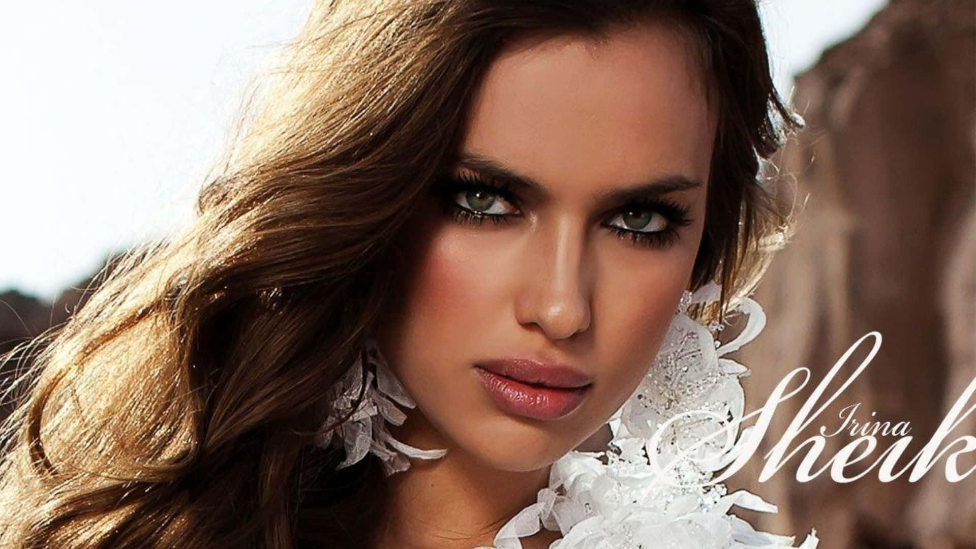 Irina Shayk, long brown hair, green eyes, Full HD Desktop Wallpaper
