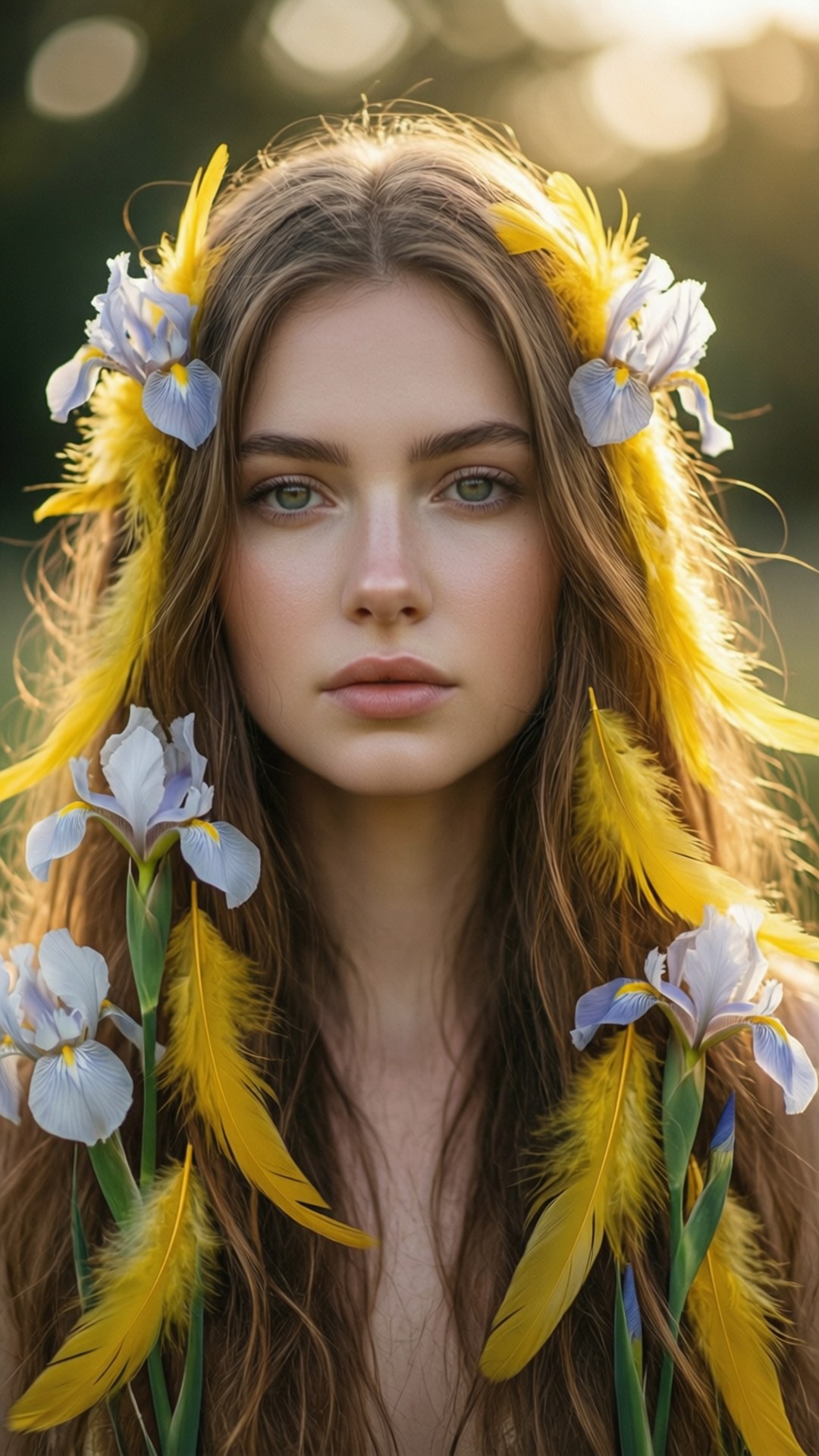 Iris Cannary, feather, flower, Full HD Phone Wallpaper