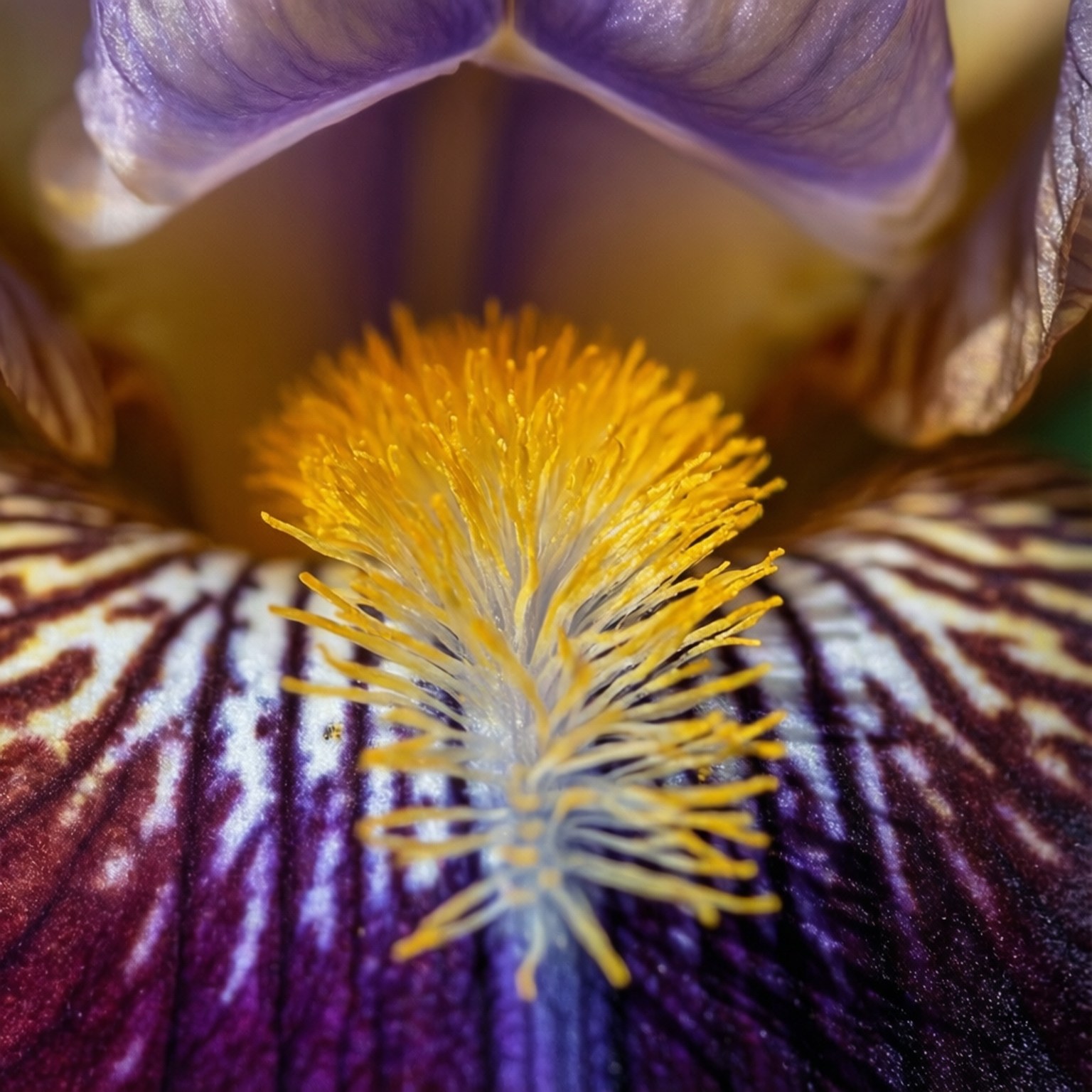 iris flower, yellow stamen, deep purple petals, HD Desktop Wallpaper