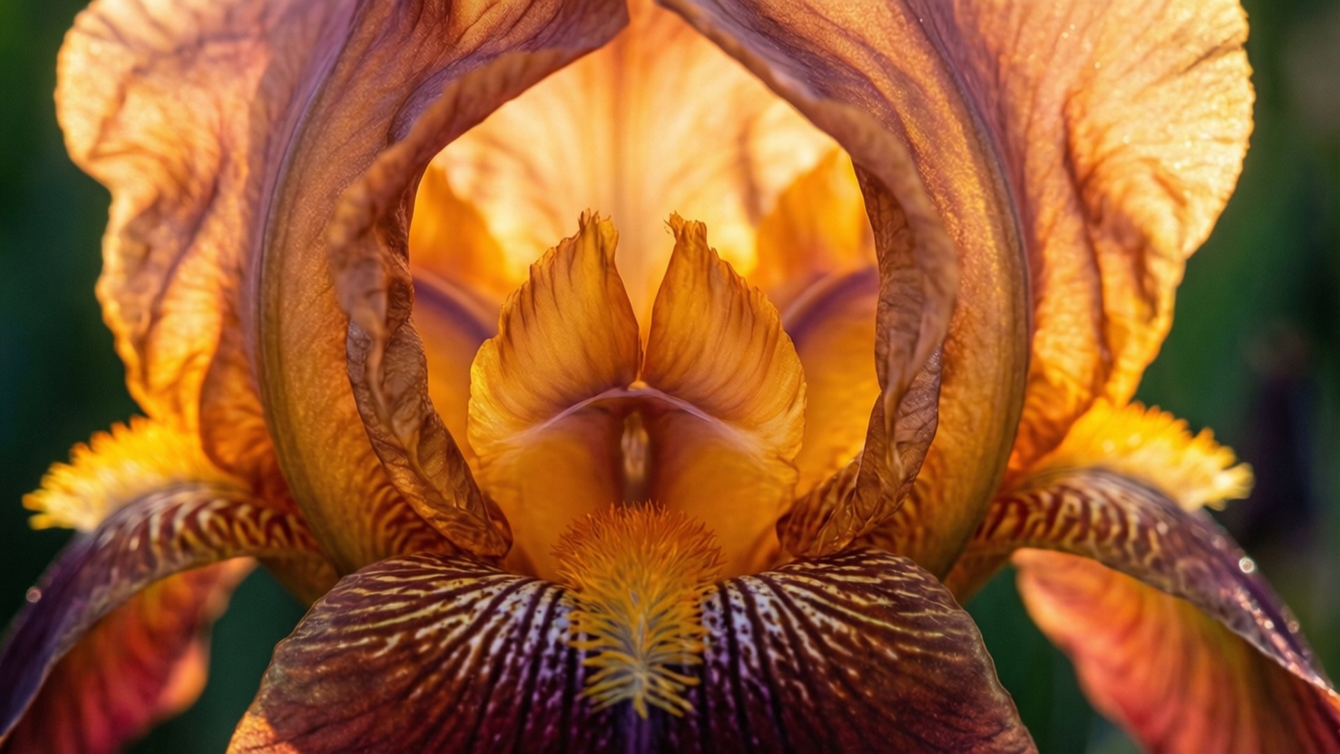 orange iris, vibrant orange iris, purple veining, Full HD Desktop Wallpaper
