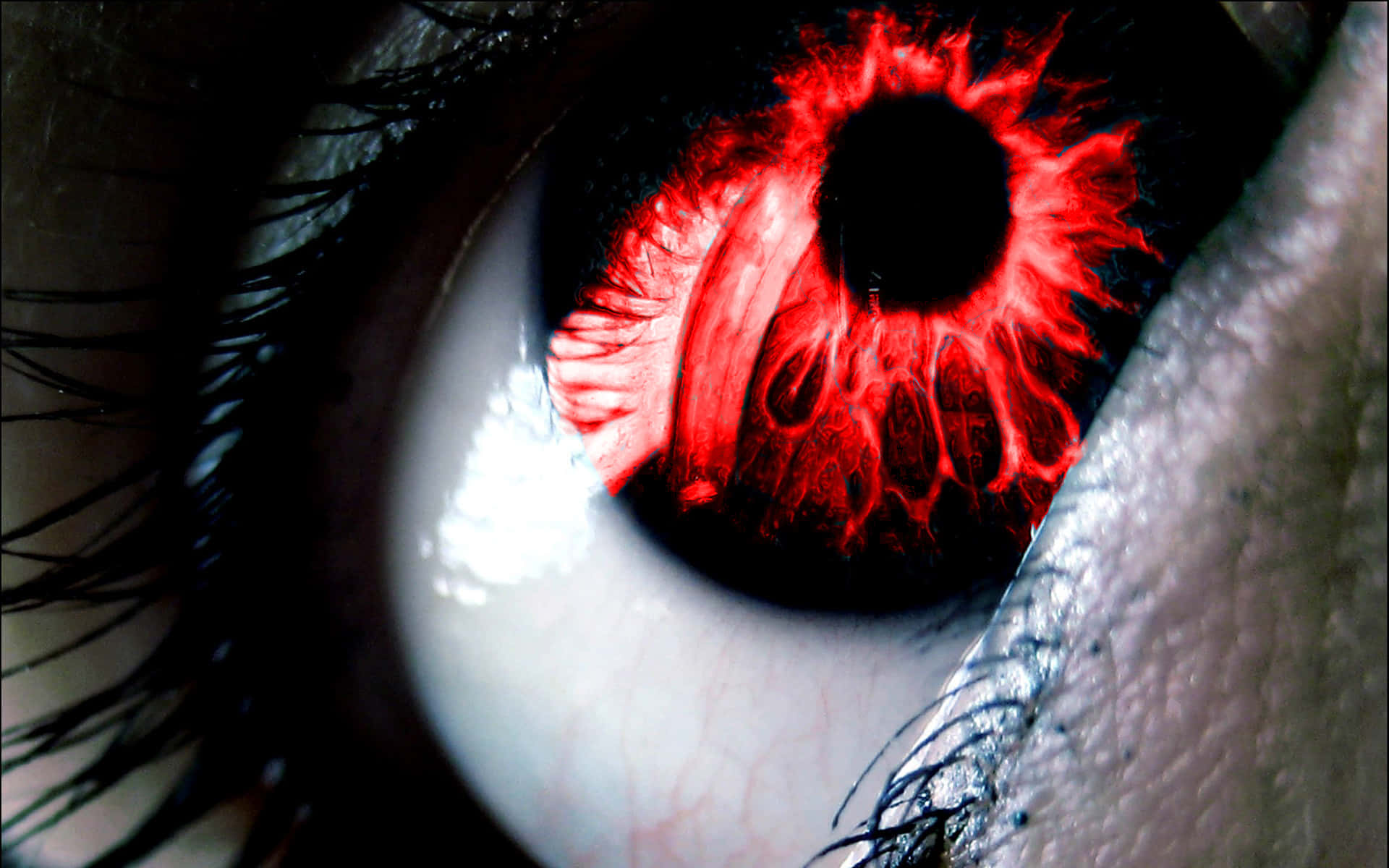red glowing iris, human eye, glowing red iris, Full HD Desktop Wallpaper