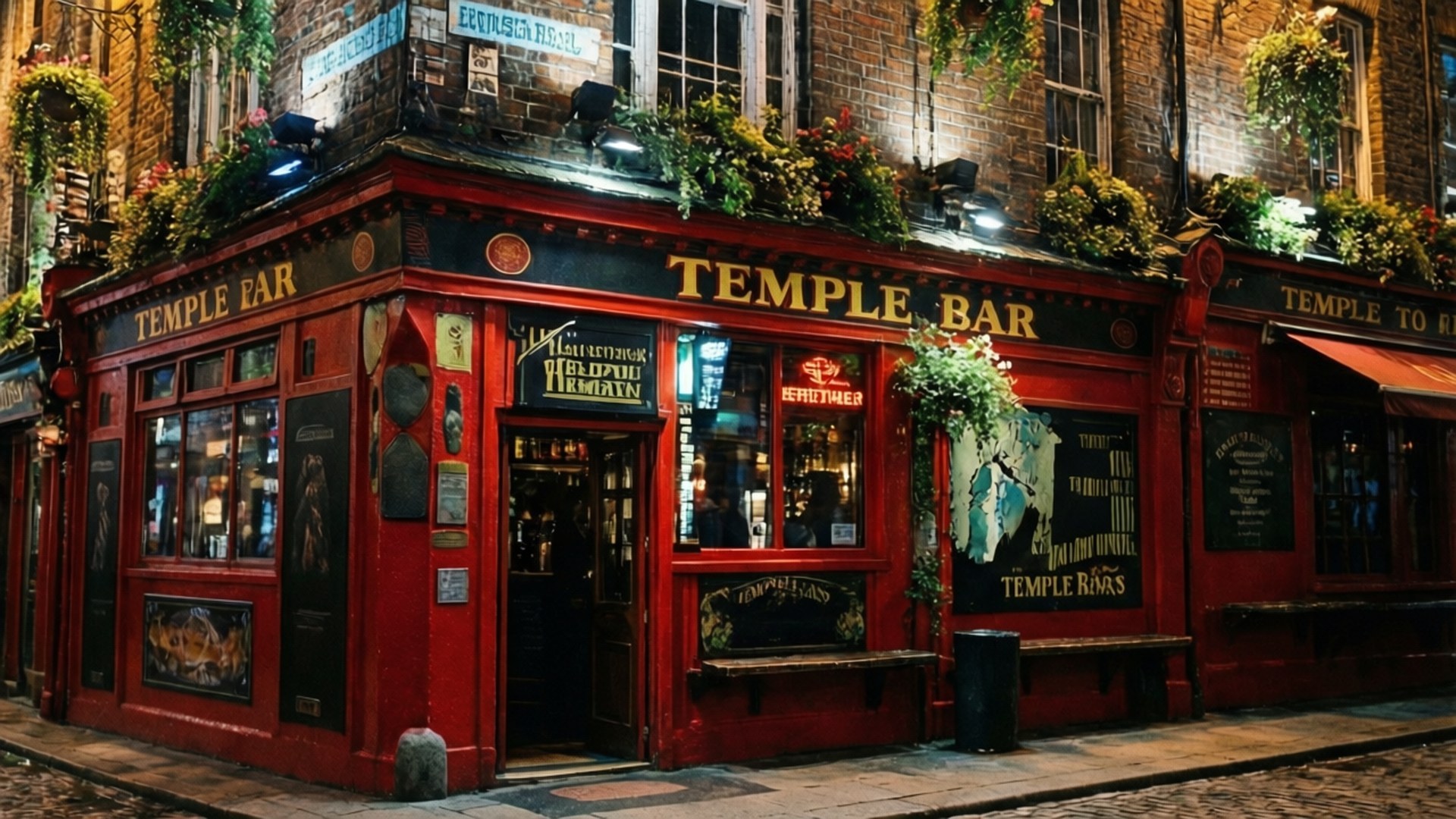 Irish, vibrant red, pub corner, Full HD Desktop Wallpaper