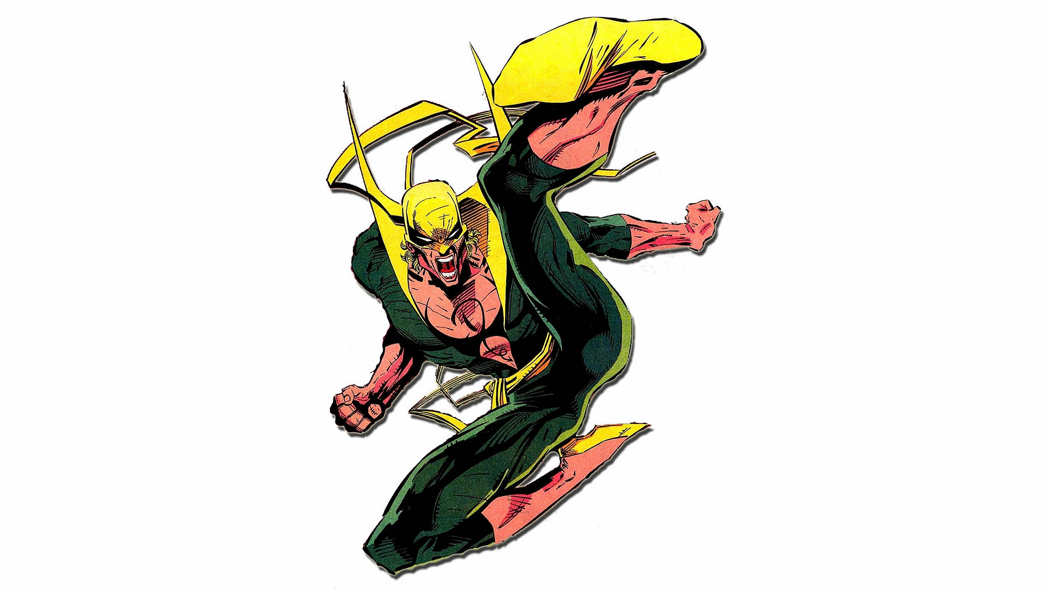 Iron Fist, green and yellow costume, clenched fists, Full HD Desktop Wallpaper