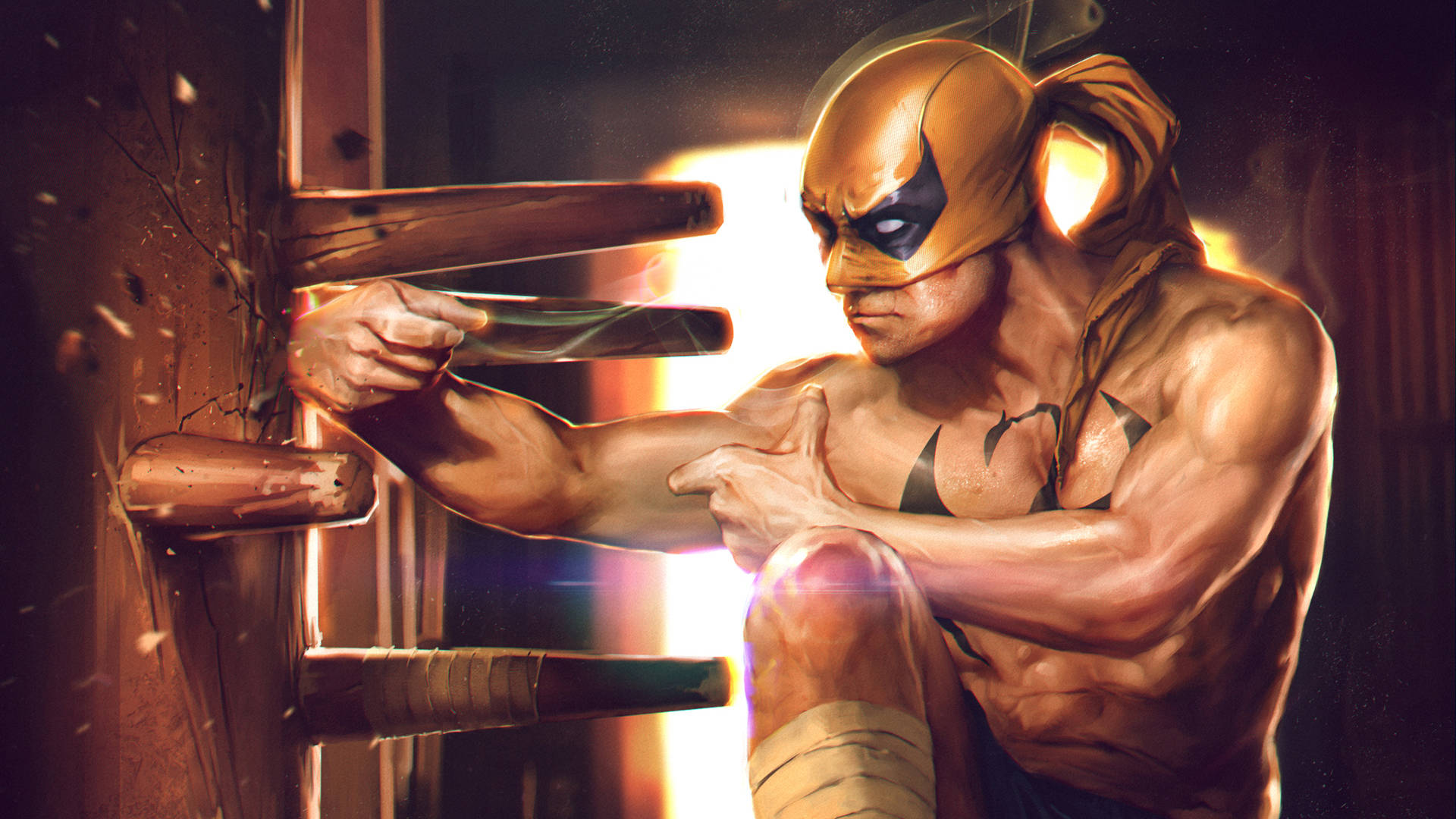 Iron Fist, golden armor, masked warrior, Full HD Desktop Wallpaper