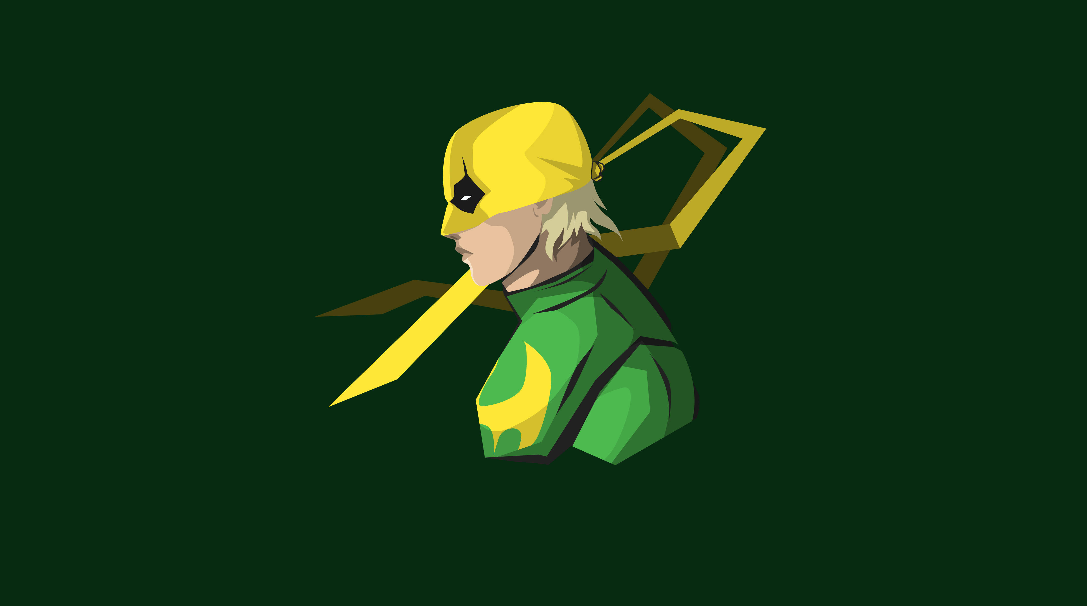 Iron Fist, green and yellow armor, geometric sword, 4K Desktop Wallpaper