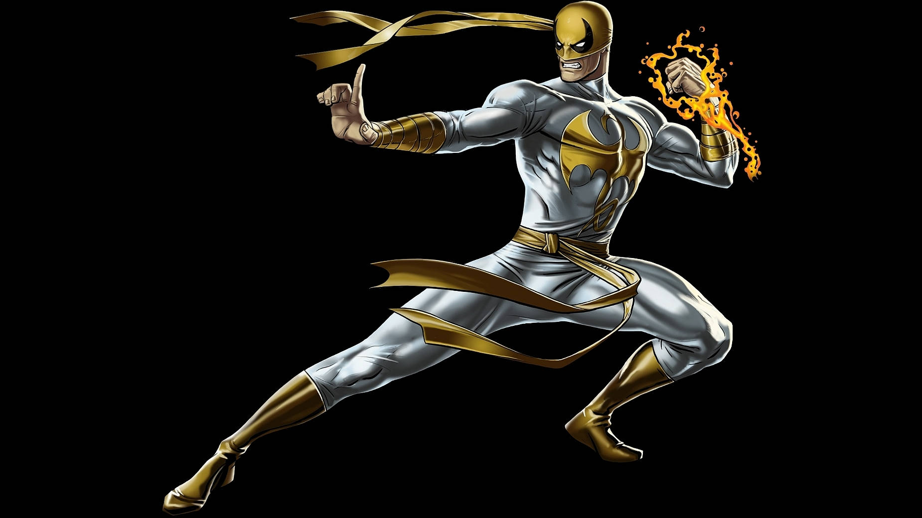 Iron Fist, silver and gold armor, fiery energy, HD Desktop Wallpaper