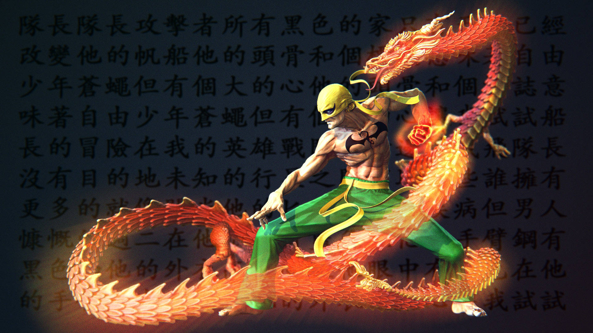 Iron Fist, glowing dragon, fiery orange dragon, Full HD Desktop Wallpaper