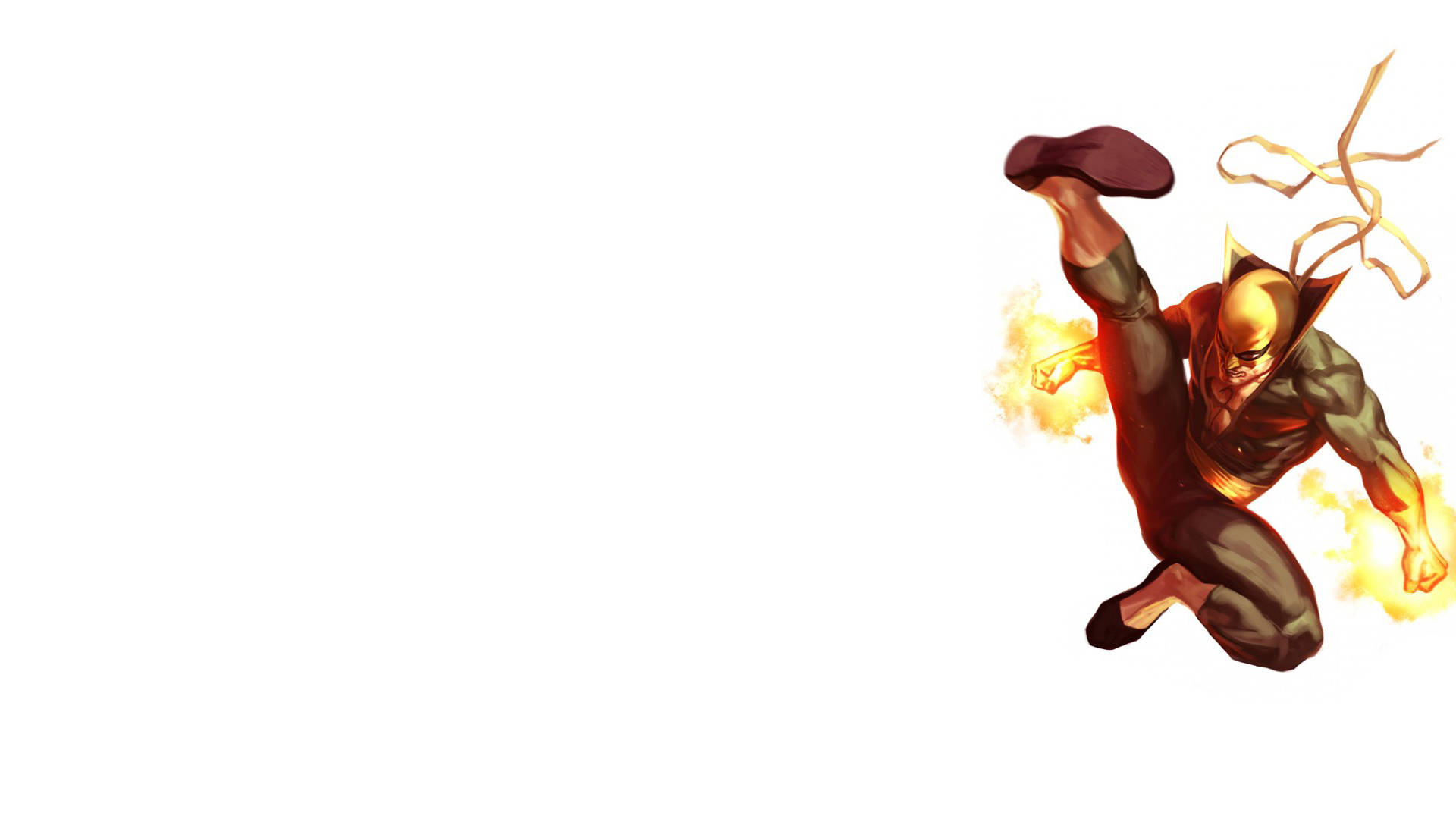 Iron Fist, red and gold costume, fiery energy trails, Full HD Desktop Wallpaper