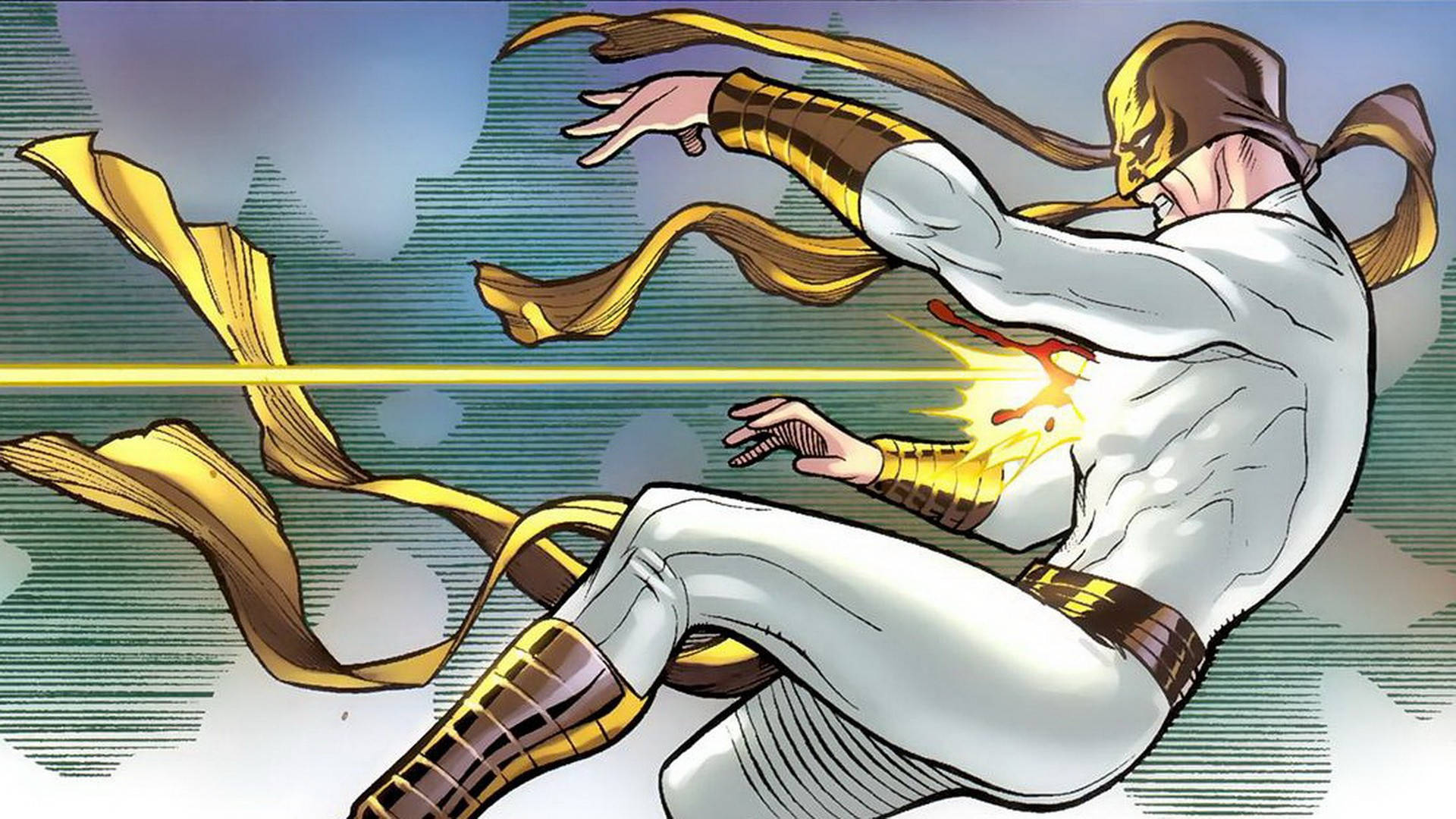Iron Fist, white and gold suit, laser blast, Full HD Desktop Wallpaper