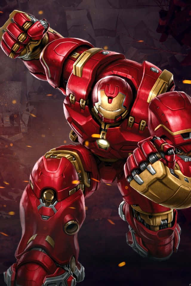 Iron Man, red and gold armored, battle pose, SD Phone Wallpaper