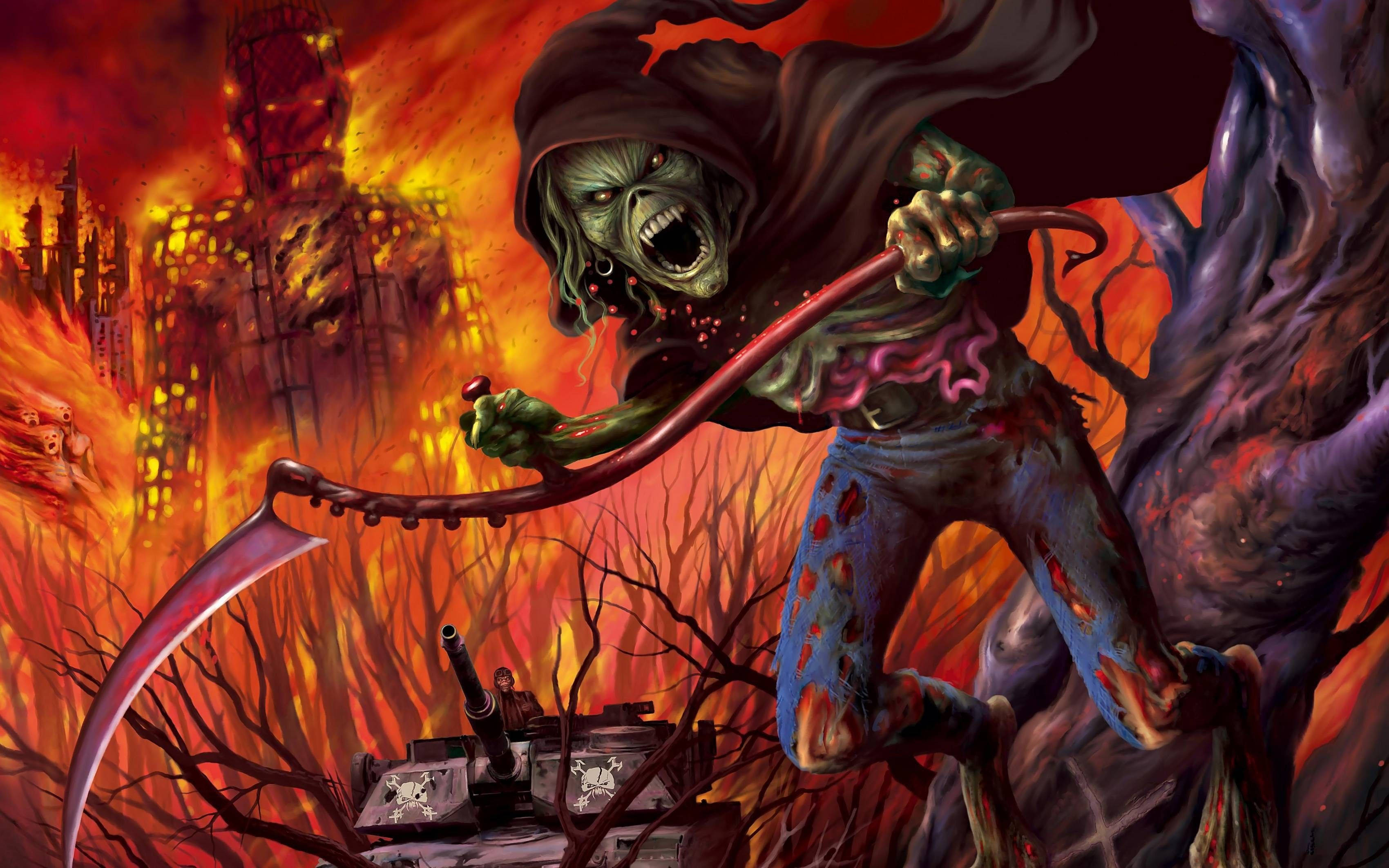 Iron Maiden, grim reaper, bloodied scythe, 2K Desktop Wallpaper