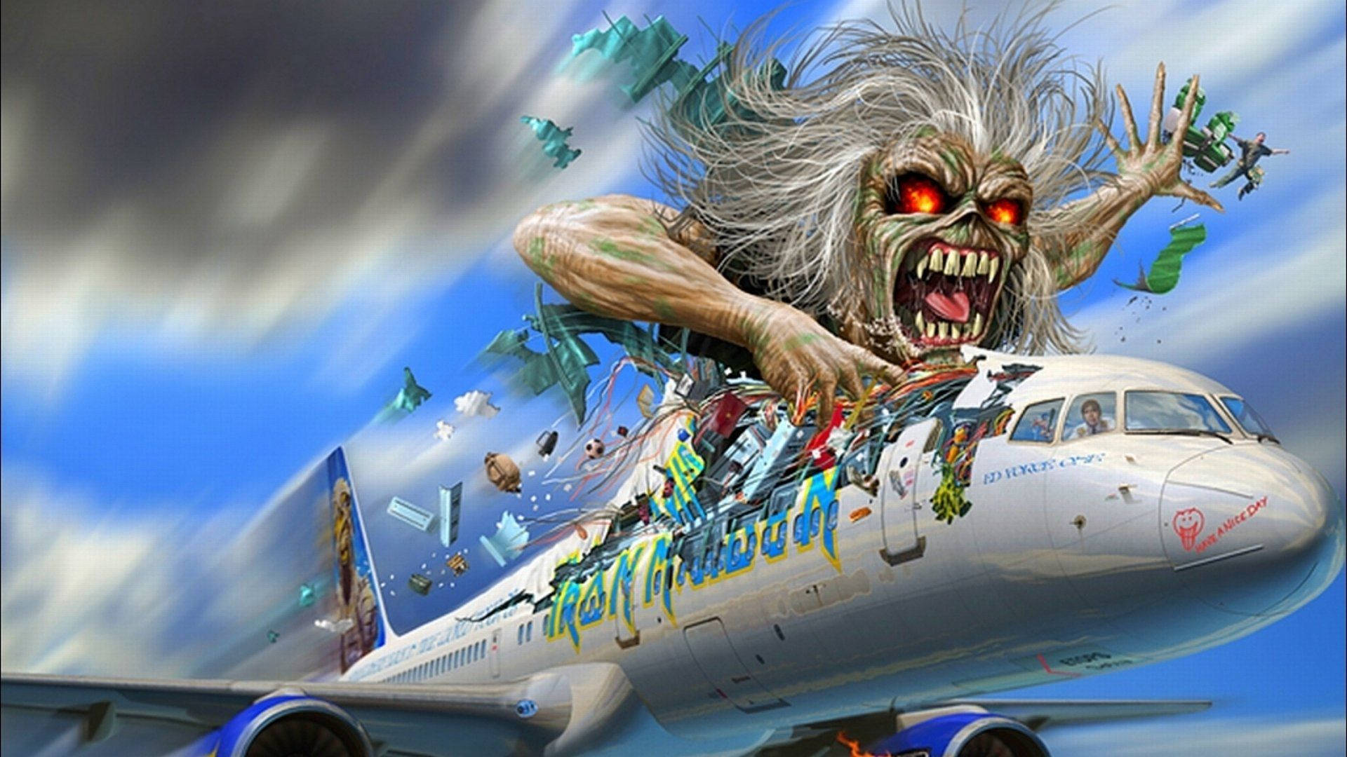 Iron Maiden, monstrous, screaming creature, wild hair, Full HD Desktop Wallpaper
