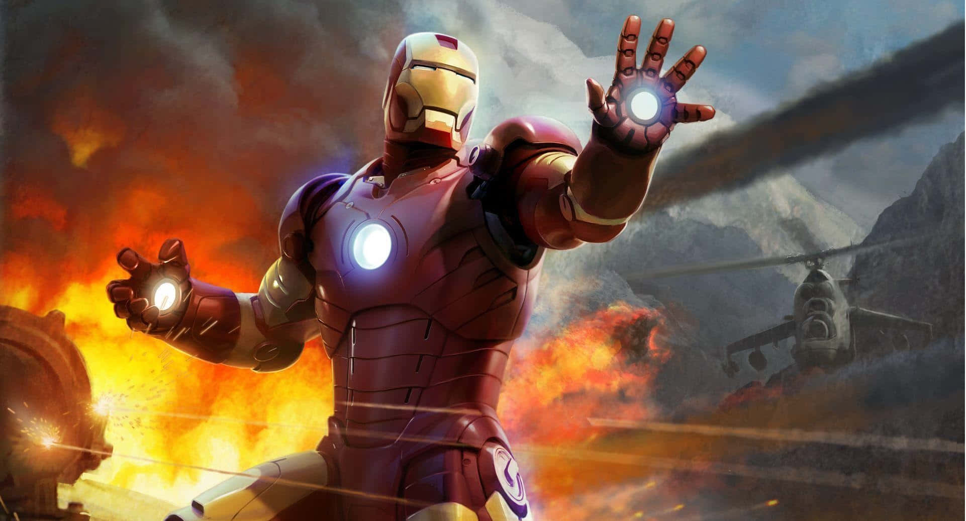 Iron Man, red and gold armor, glowing repulsors, Full HD Desktop Wallpaper