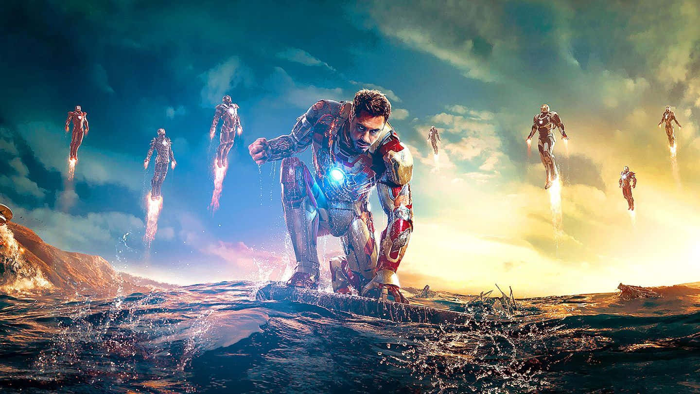 Iron Man 3, red gold armor, rocky shore, HD Desktop Wallpaper