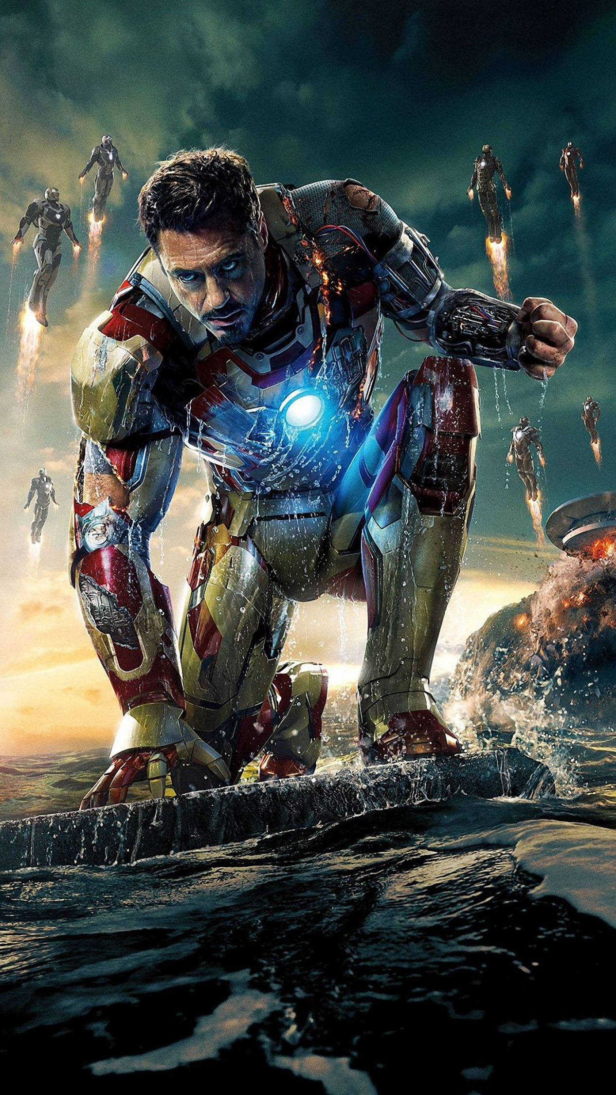 Iron Man, damaged armor, broken stone ledge, Full HD Phone Wallpaper