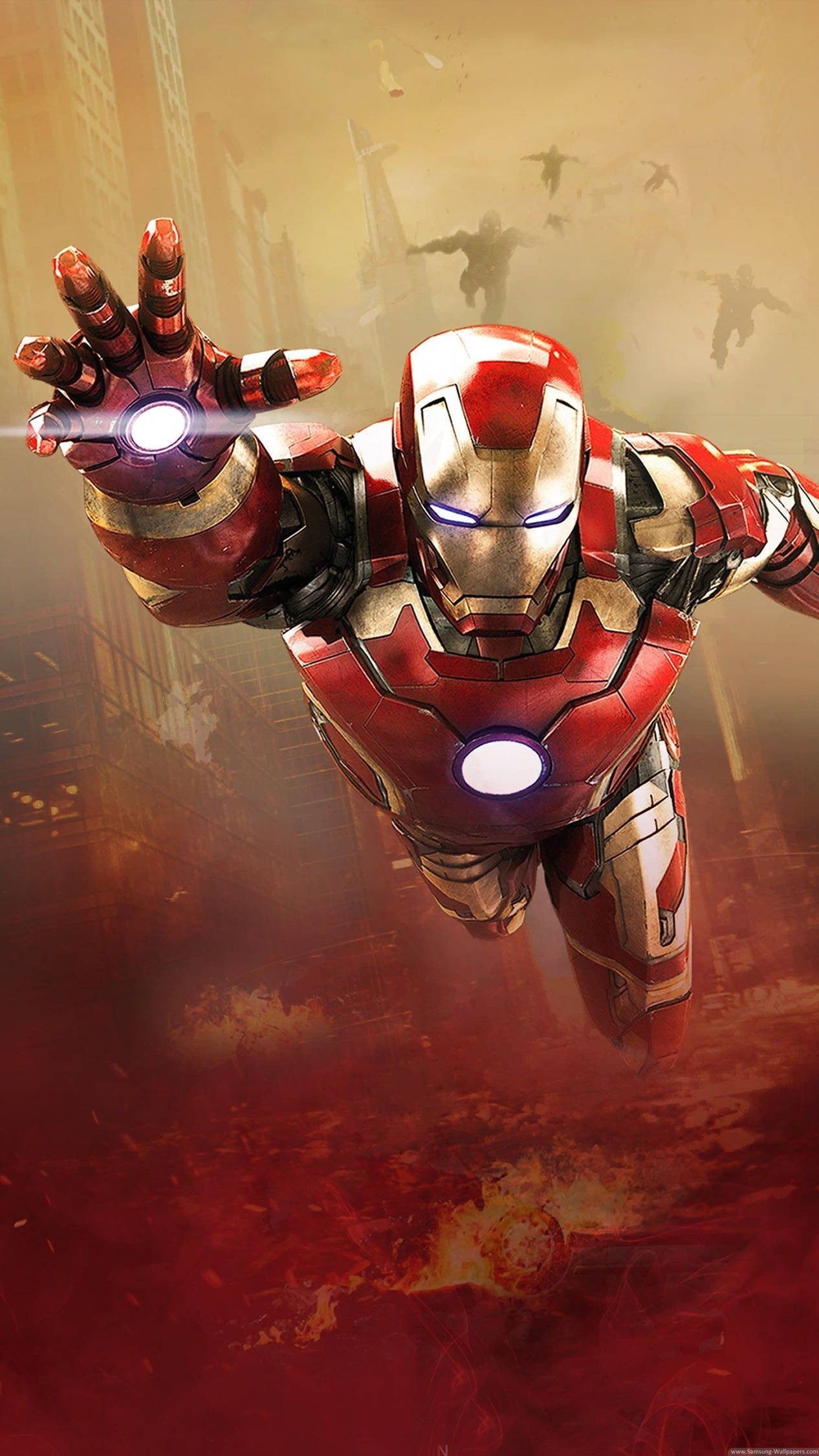 Iron Man, 4K, fiery urban battlefield, Full HD Phone Wallpaper