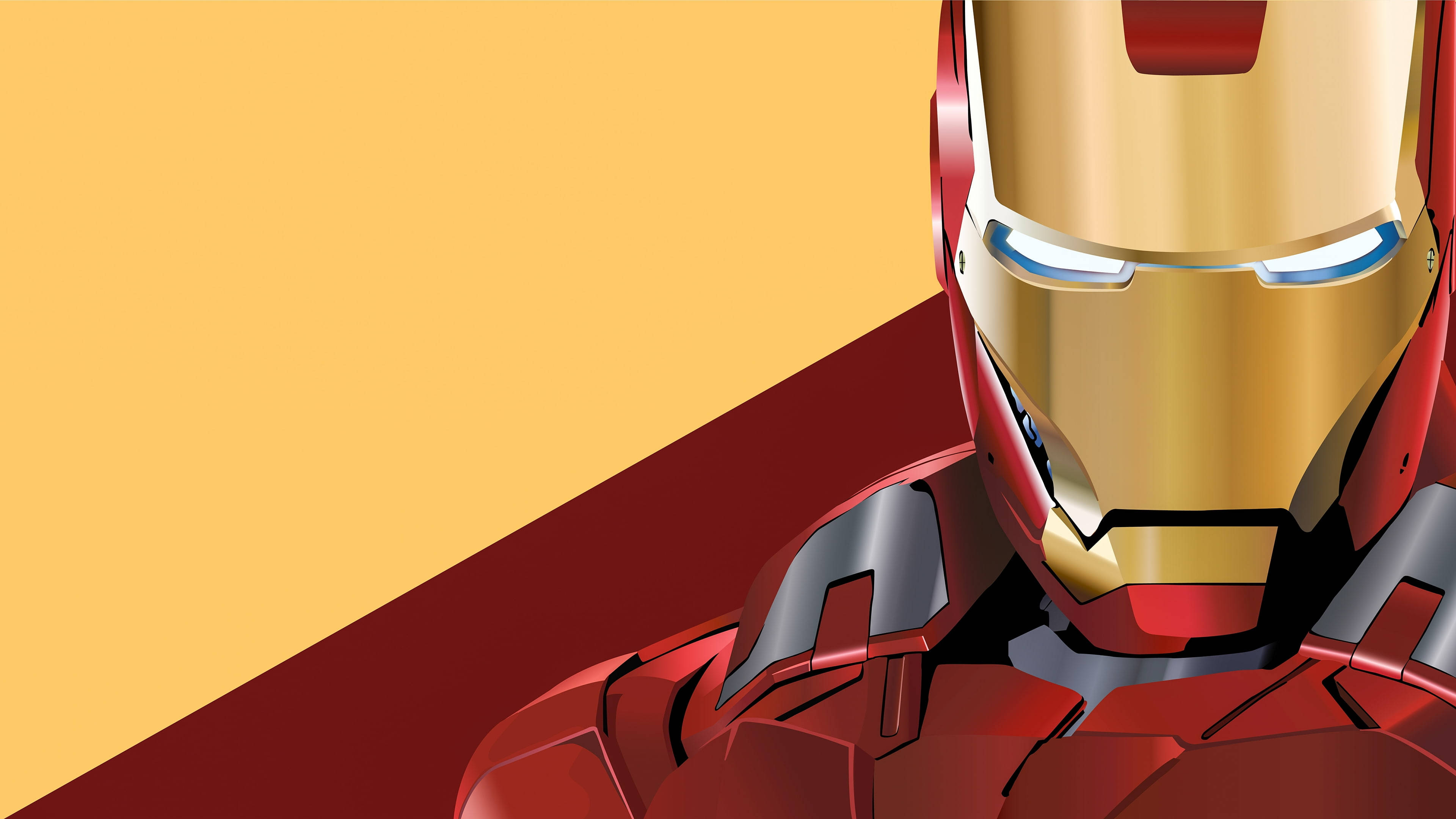 Iron Man, red and yellow, glowing blue eyes, 4K Desktop Wallpaper