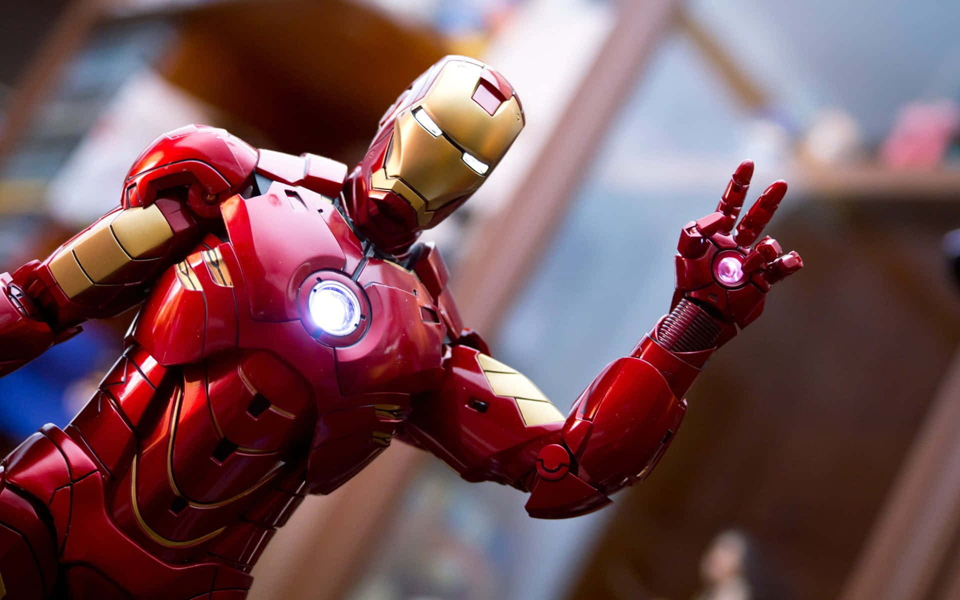 Iron Man, red and gold Iron Man suit, glowing arc reactor, Full HD Desktop Wallpaper