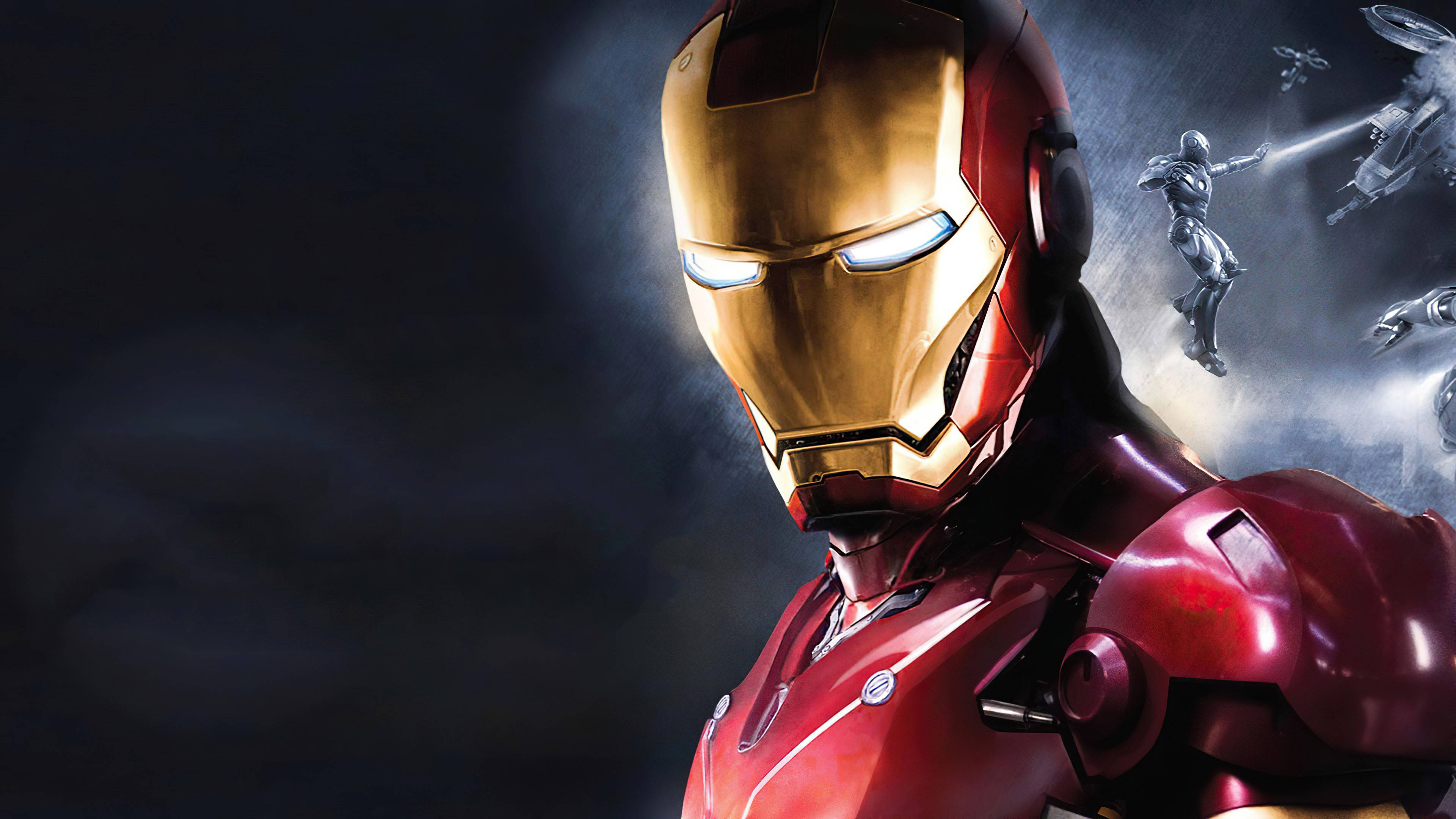 Iron Man, red and gold armor, glowing eyes, 4K Desktop Wallpaper