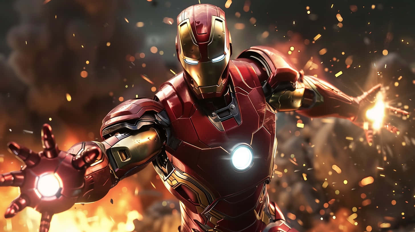 Iron Man, red and gold armor, fiery explosions, HD Desktop Wallpaper