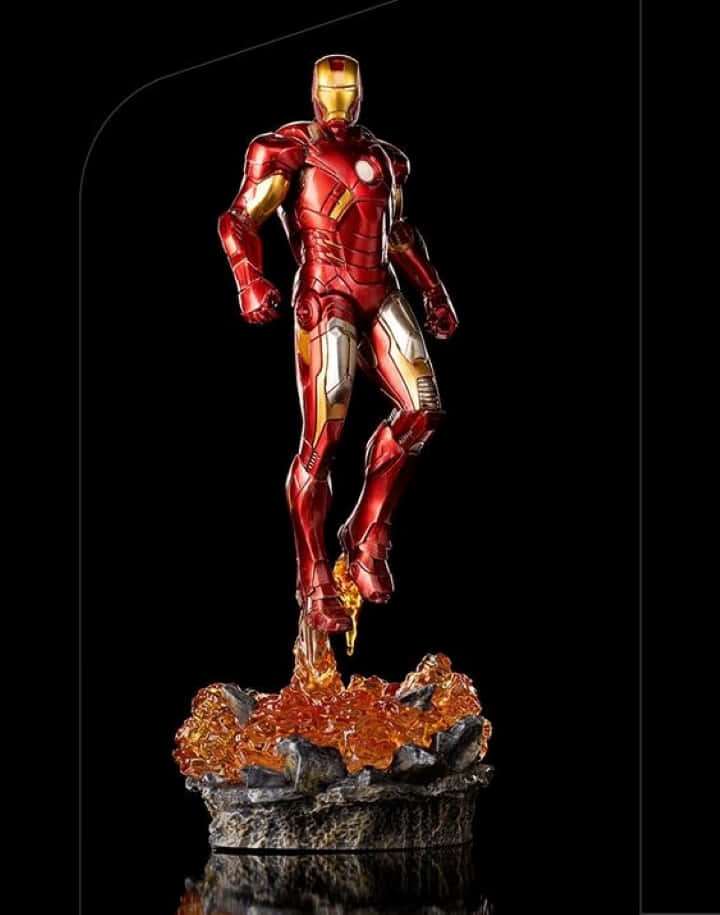 Iron Man, red gold armor, fiery rocky base, SD Phone Wallpaper
