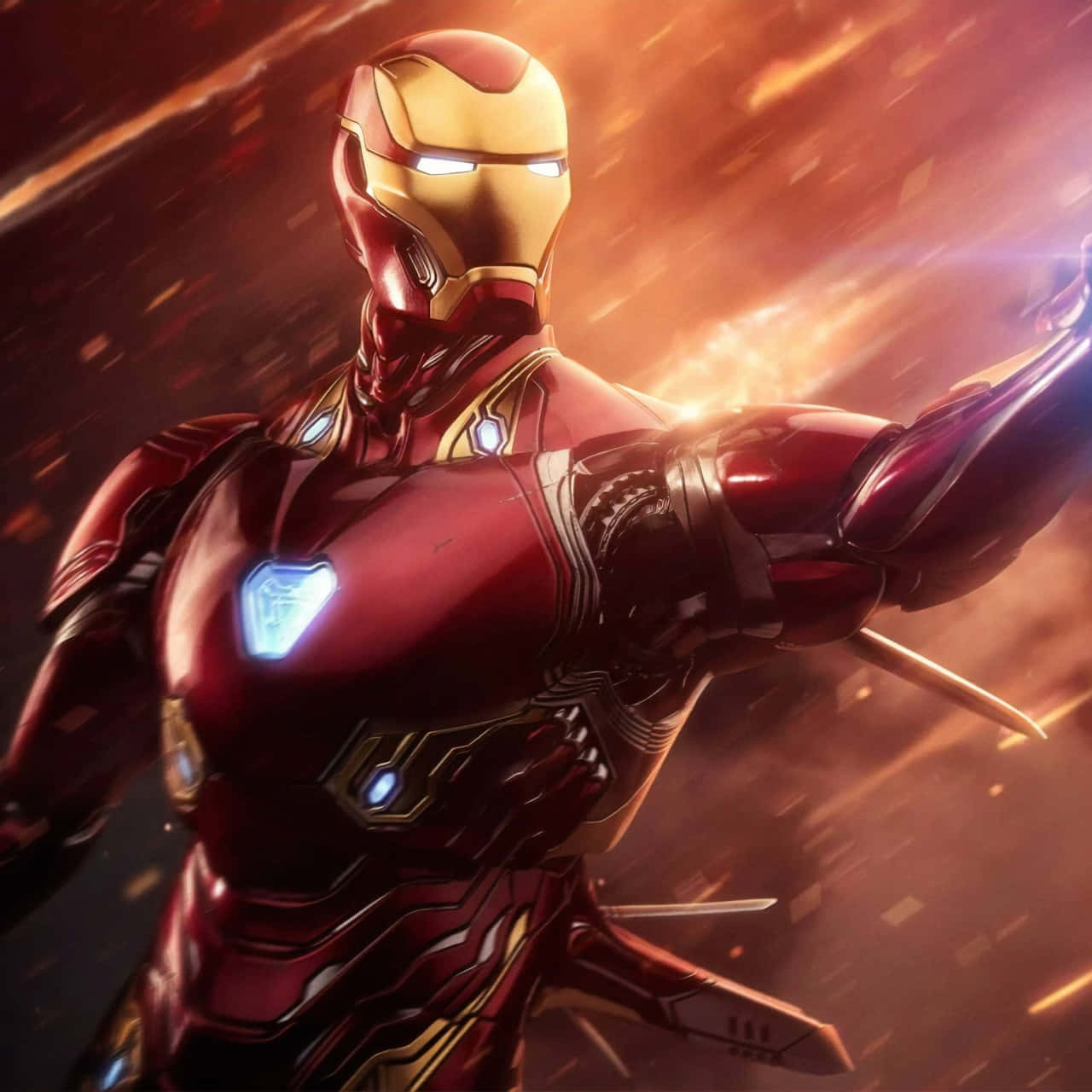 Iron Man, red gold armor, glowing blue arc reactor, HD Desktop Wallpaper