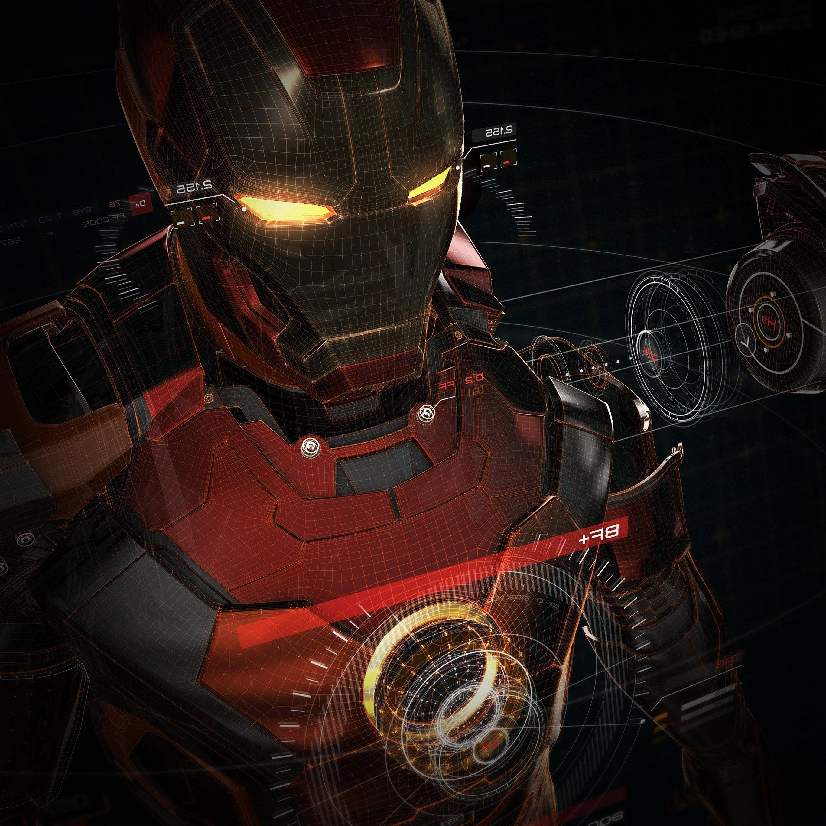 Iron Man, glowing-eyed helmet, chest arc reactor, 2K Desktop Wallpaper