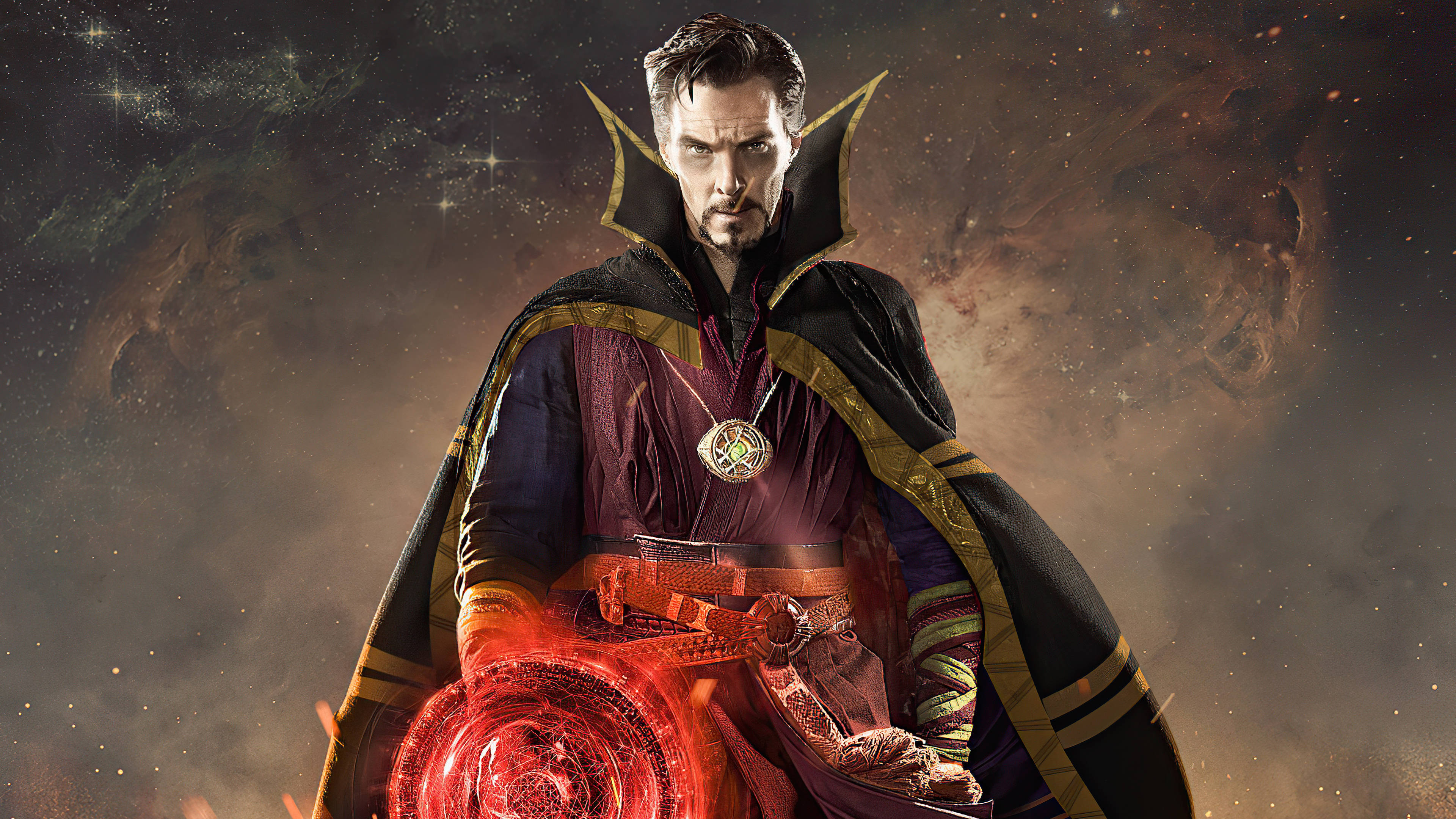 Doctor Strange, cosmic space, glowing red mystical orb, 4K Desktop Wallpaper