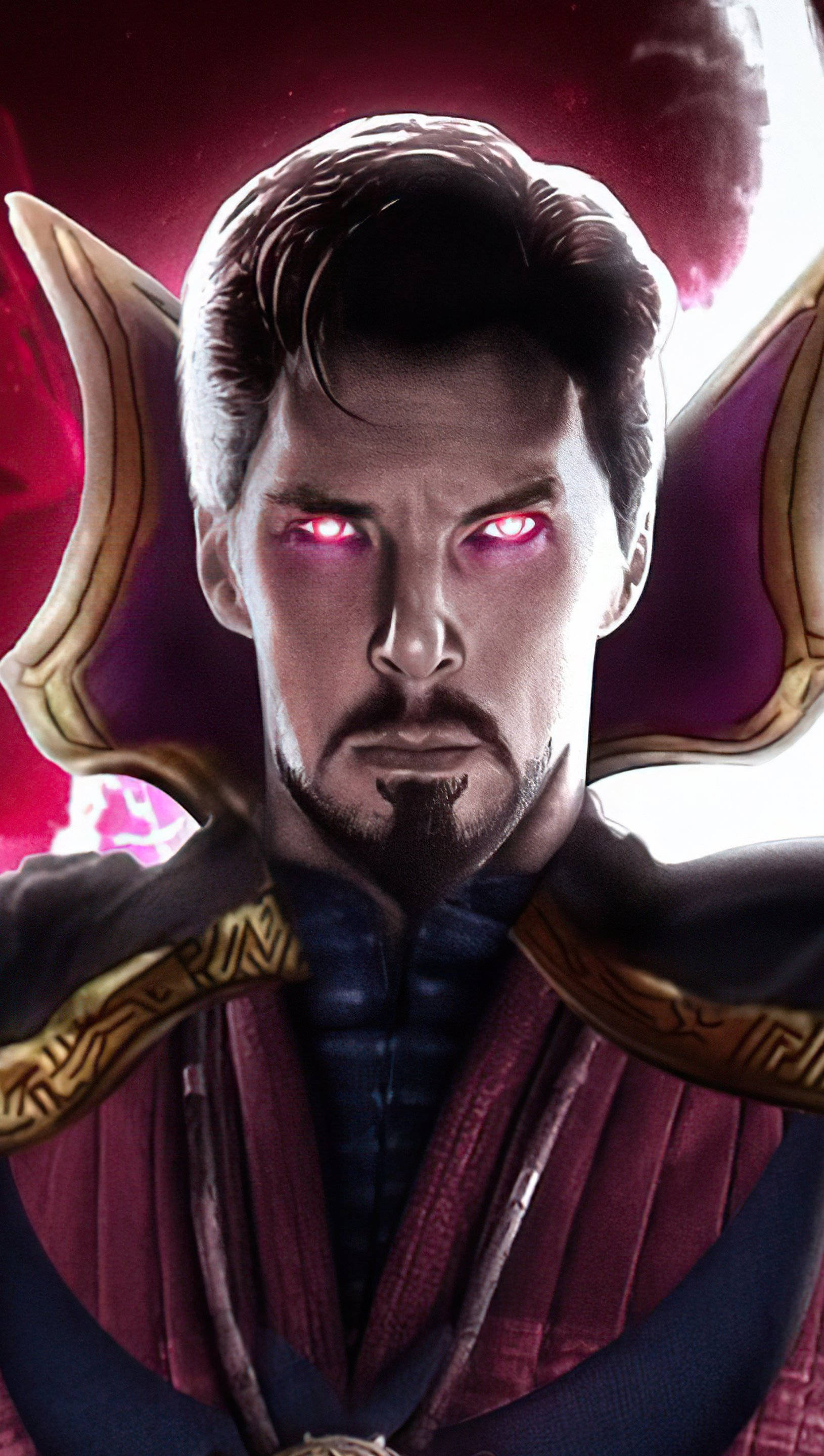 Doctor Strange, glowing red eyes, purple and gold robes, 2K Phone Wallpaper