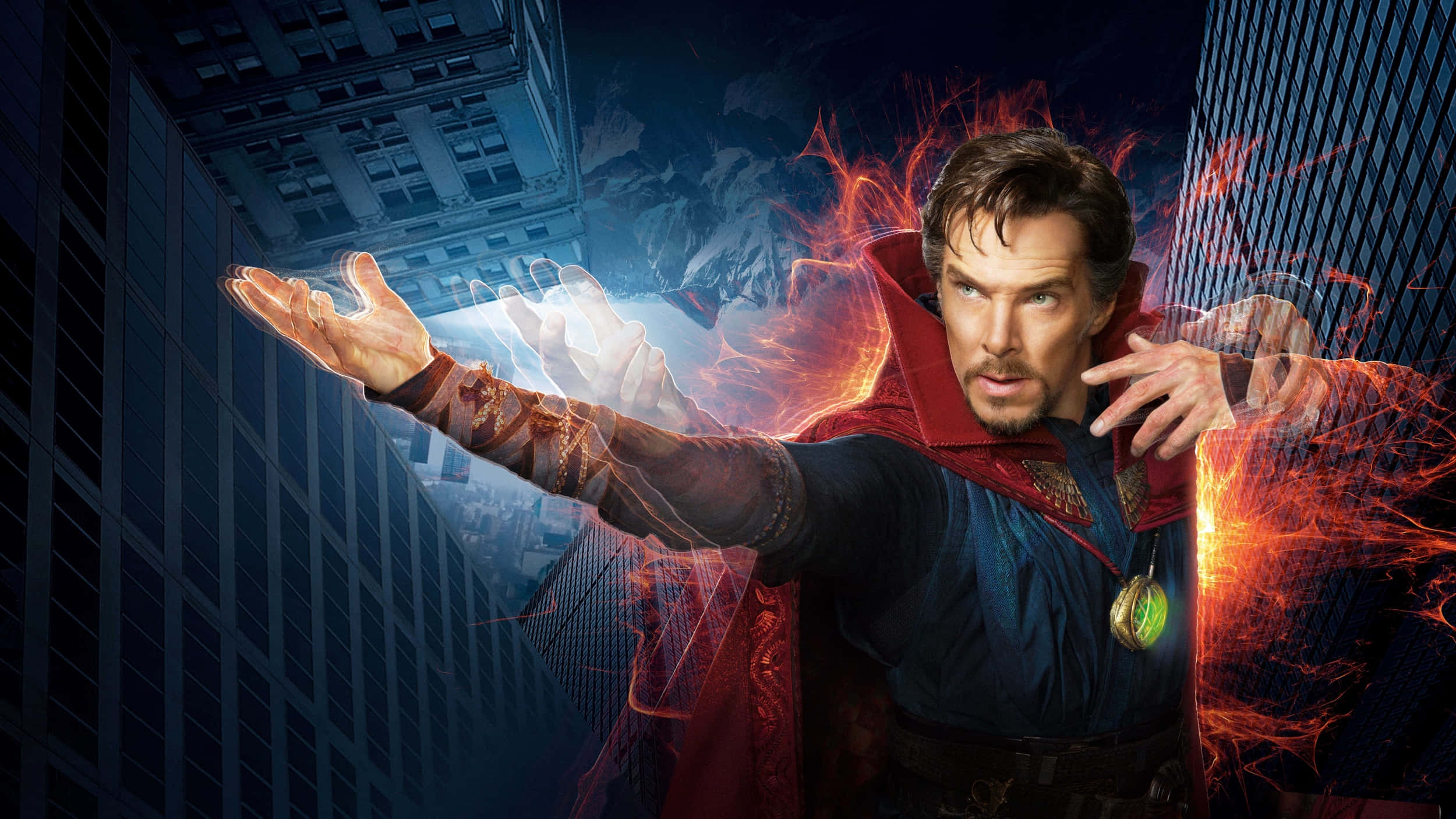 Doctor Strange, Red Aesthetic, skyscrapers, Full HD Desktop Wallpaper