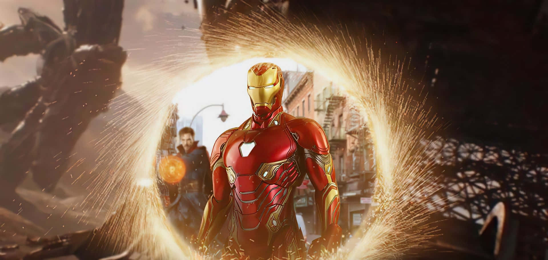Iron Man, Doctor Strange, glowing circular energy field, Full HD Desktop Wallpaper