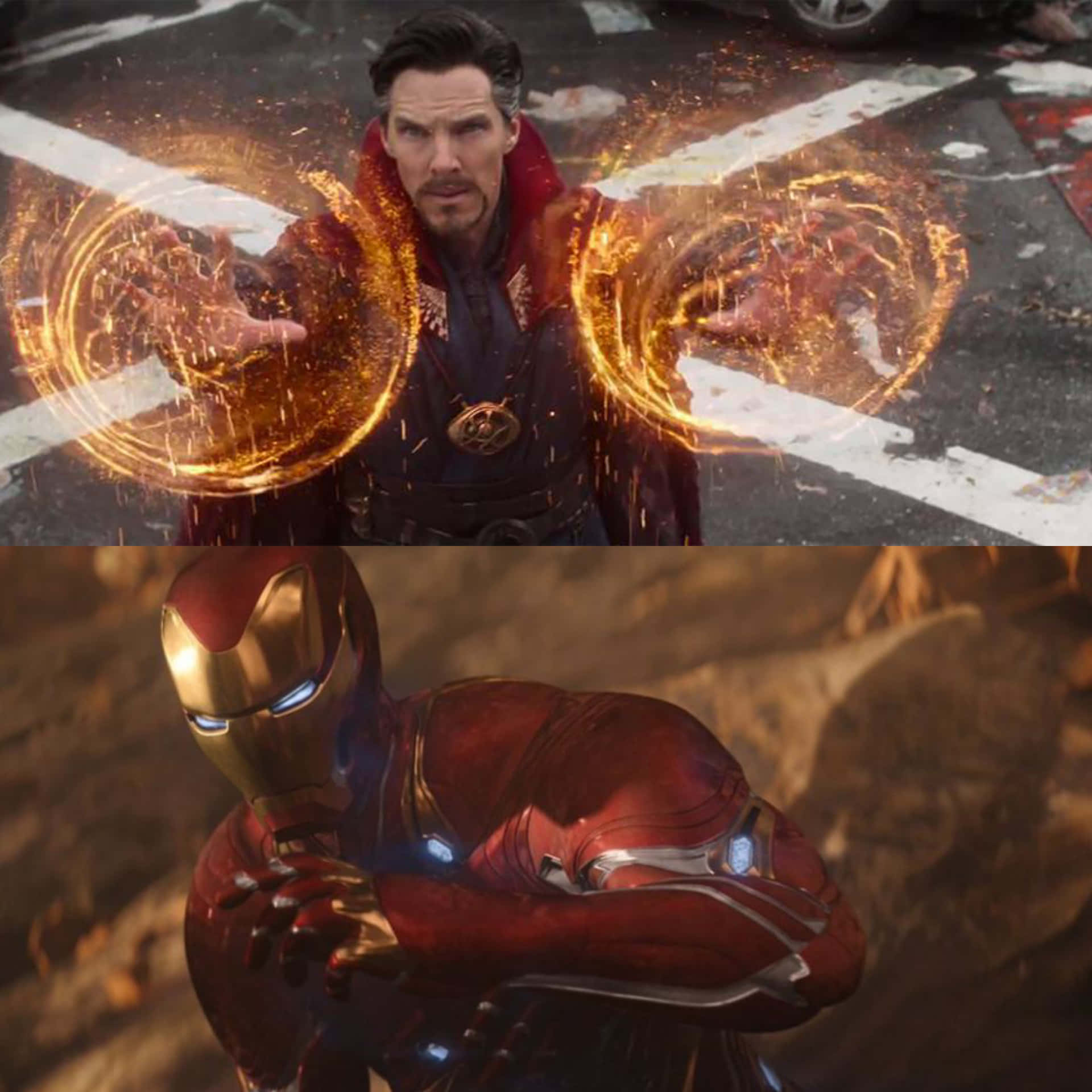 Iron Man, Doctor Strange, golden mystical energy, Full HD Desktop Wallpaper