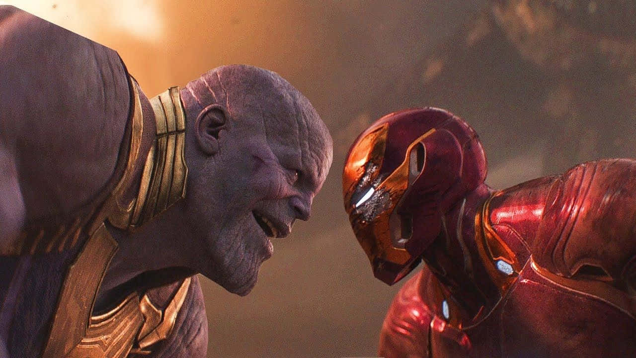 Iron Man, Thanos, fiery cinematic showdown, HD Desktop Wallpaper