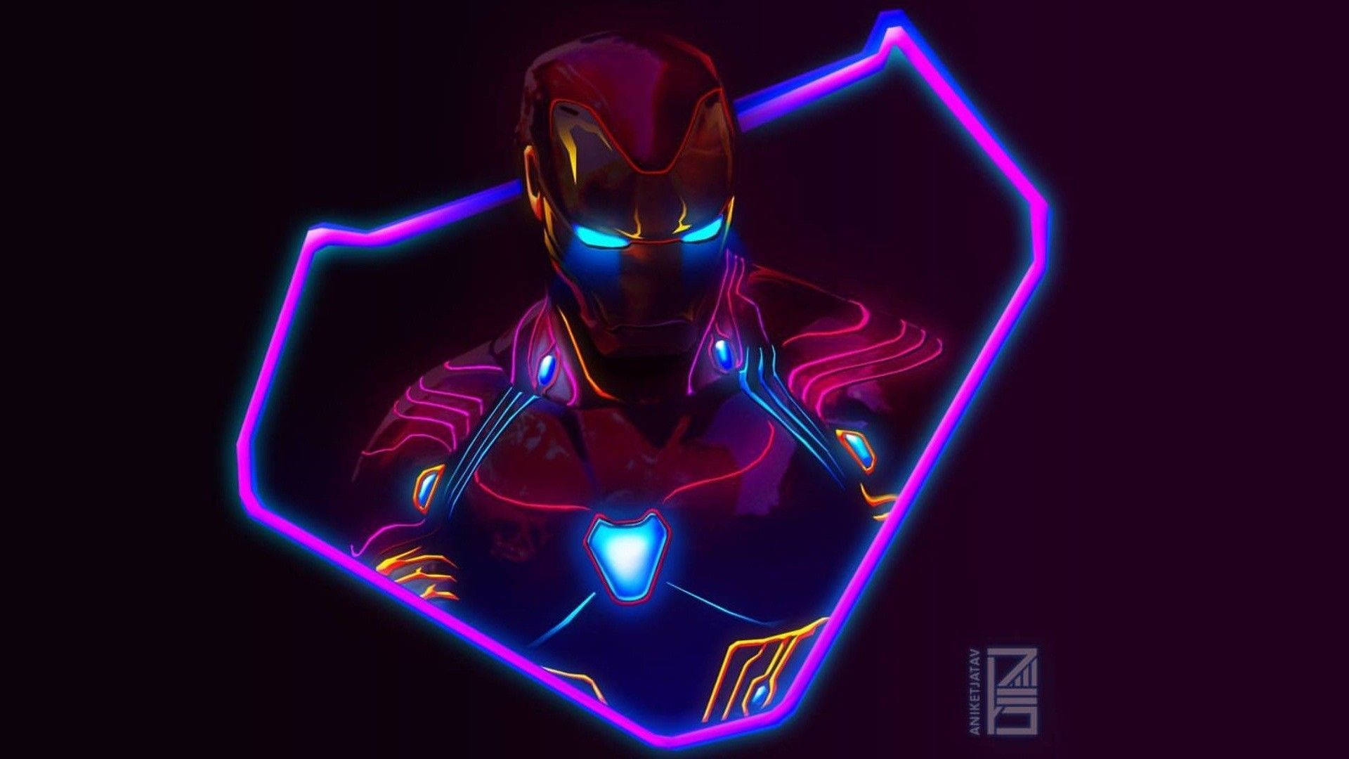 Iron Man, Thanos, neon purple, Full HD Desktop Wallpaper