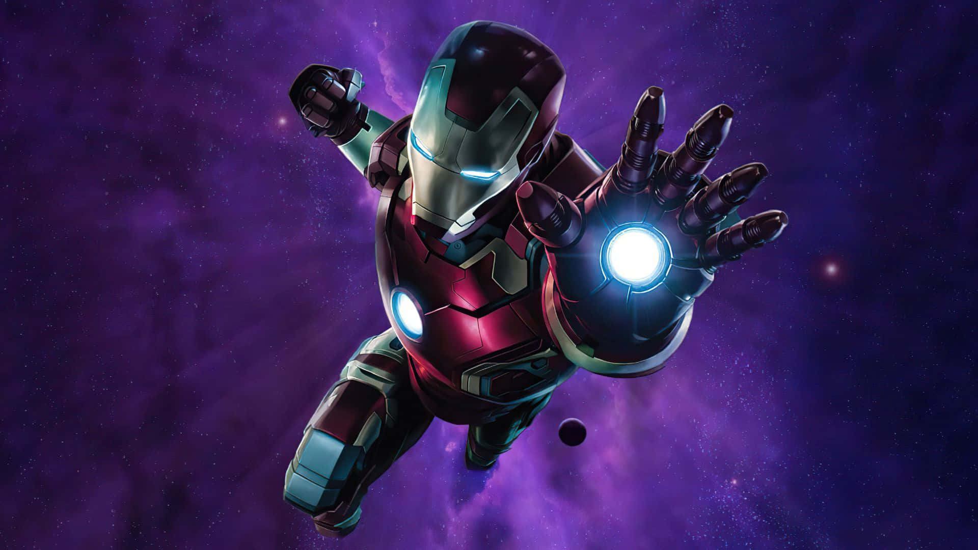 Iron Man, repulsors, vibrant purple nebula, Full HD Desktop Wallpaper