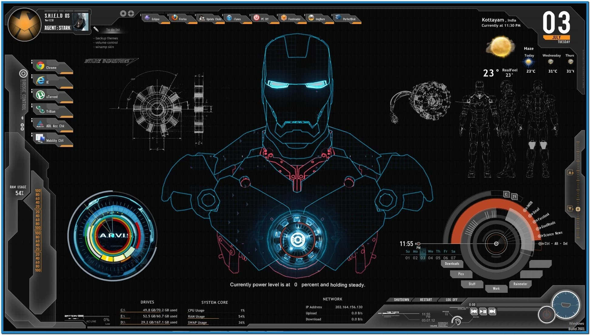 Iron Man suit, glowing blue and red, futuristic digital interface, Full HD Desktop Wallpaper