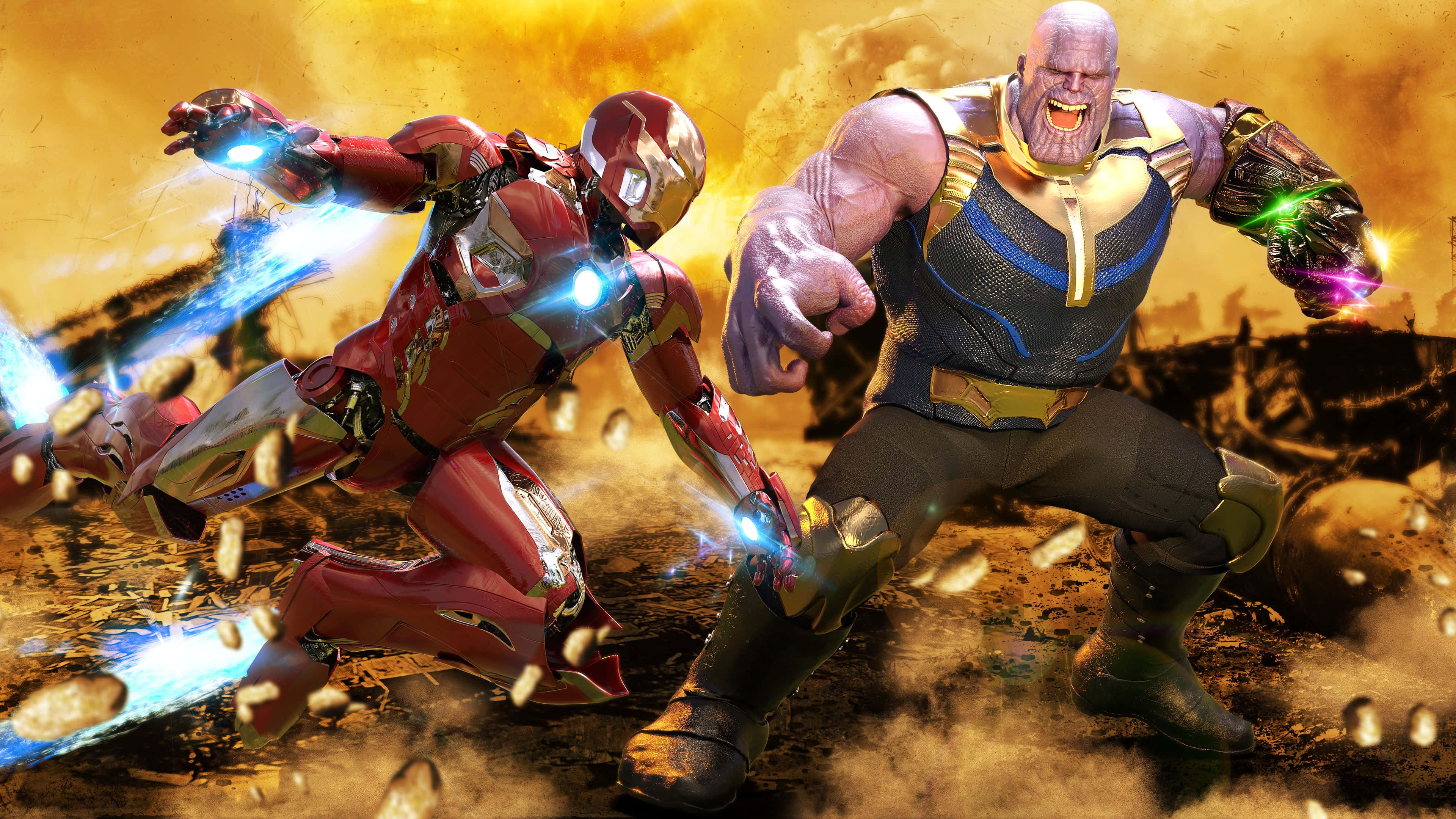 Iron Man, Thanos, battle, 4K Desktop Wallpaper