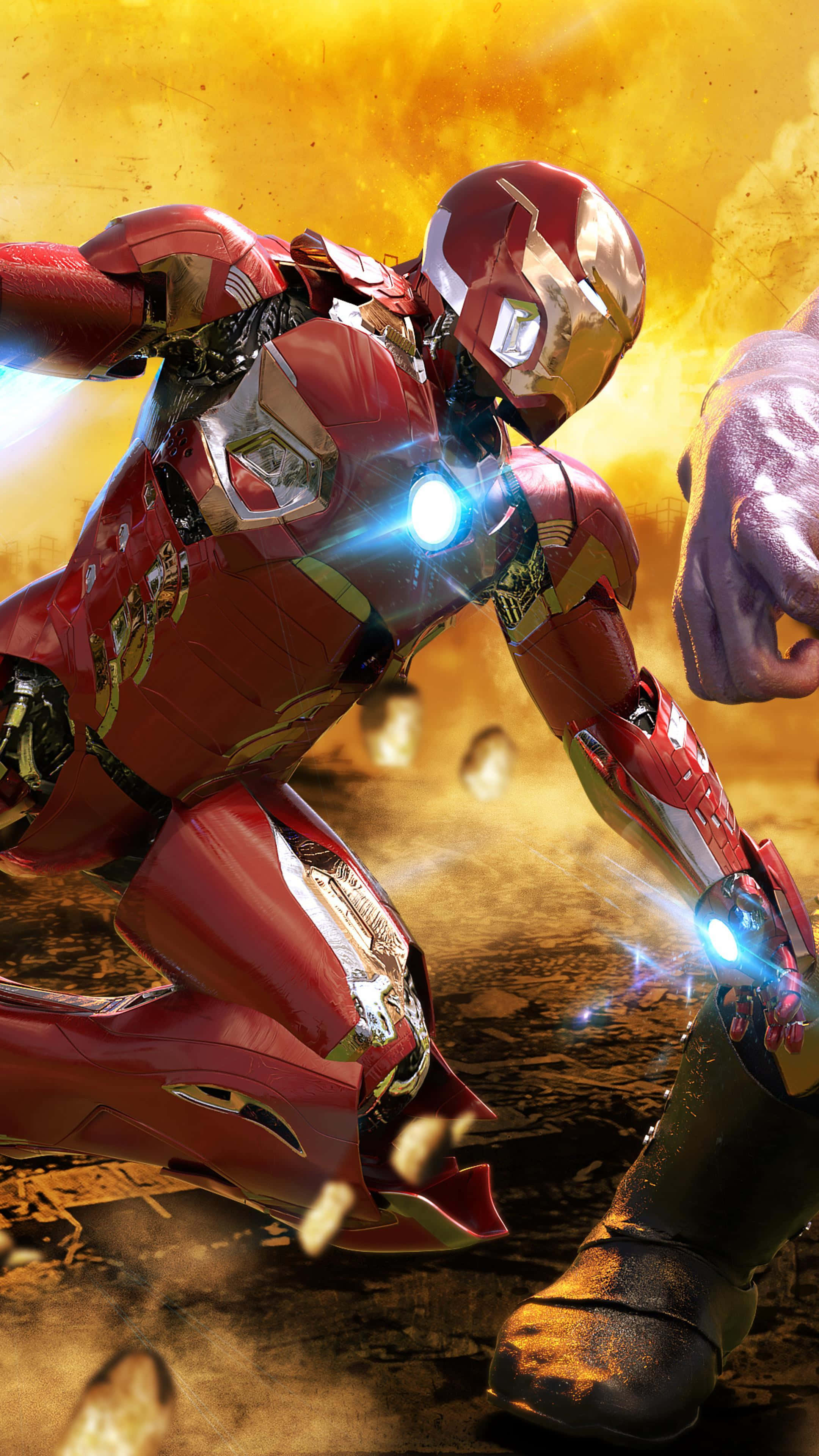 Iron Man, Thanos, red and gold armor, 4K Phone Wallpaper