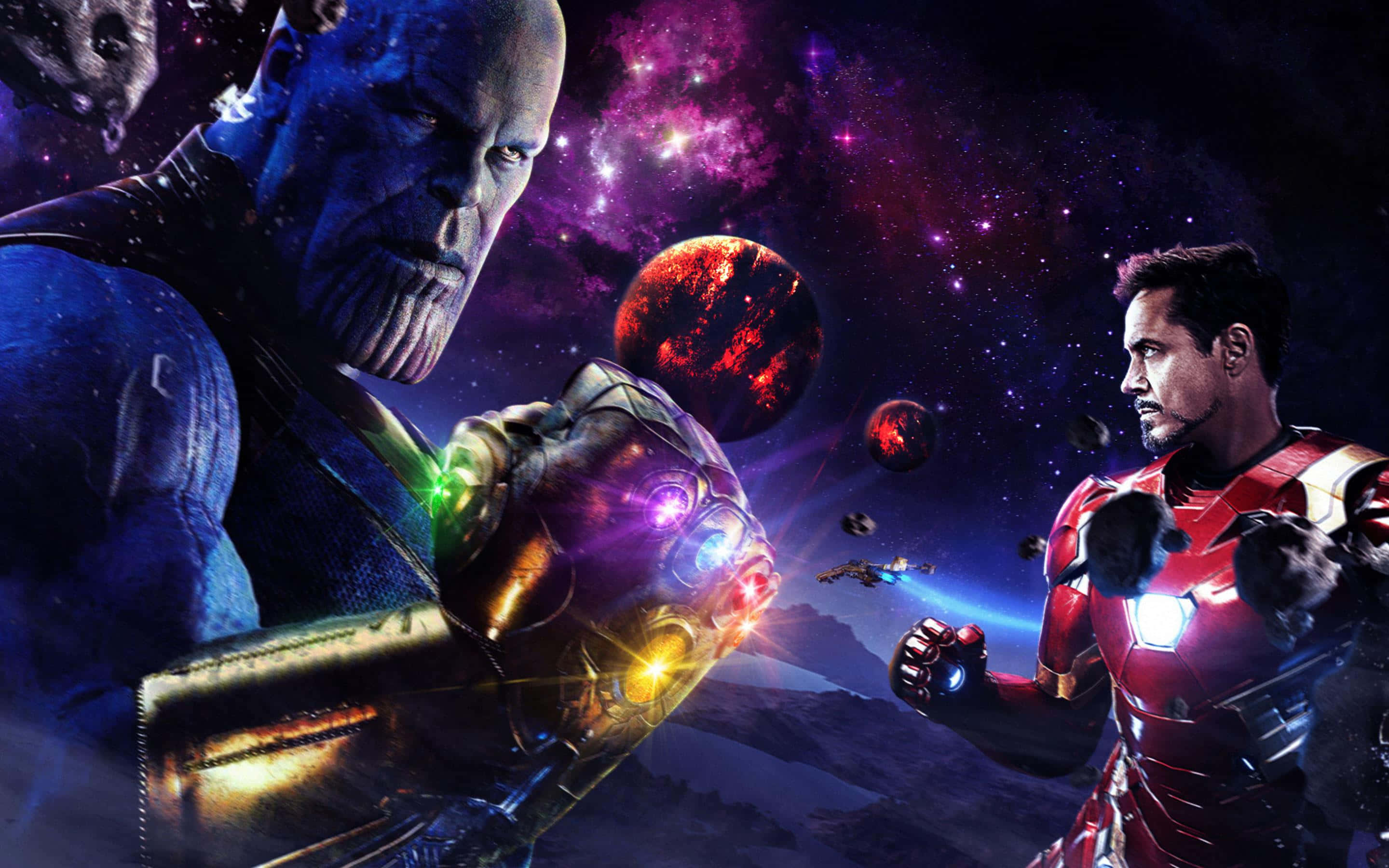 Iron Man, Thanos, cosmic battle, 2K Desktop Wallpaper