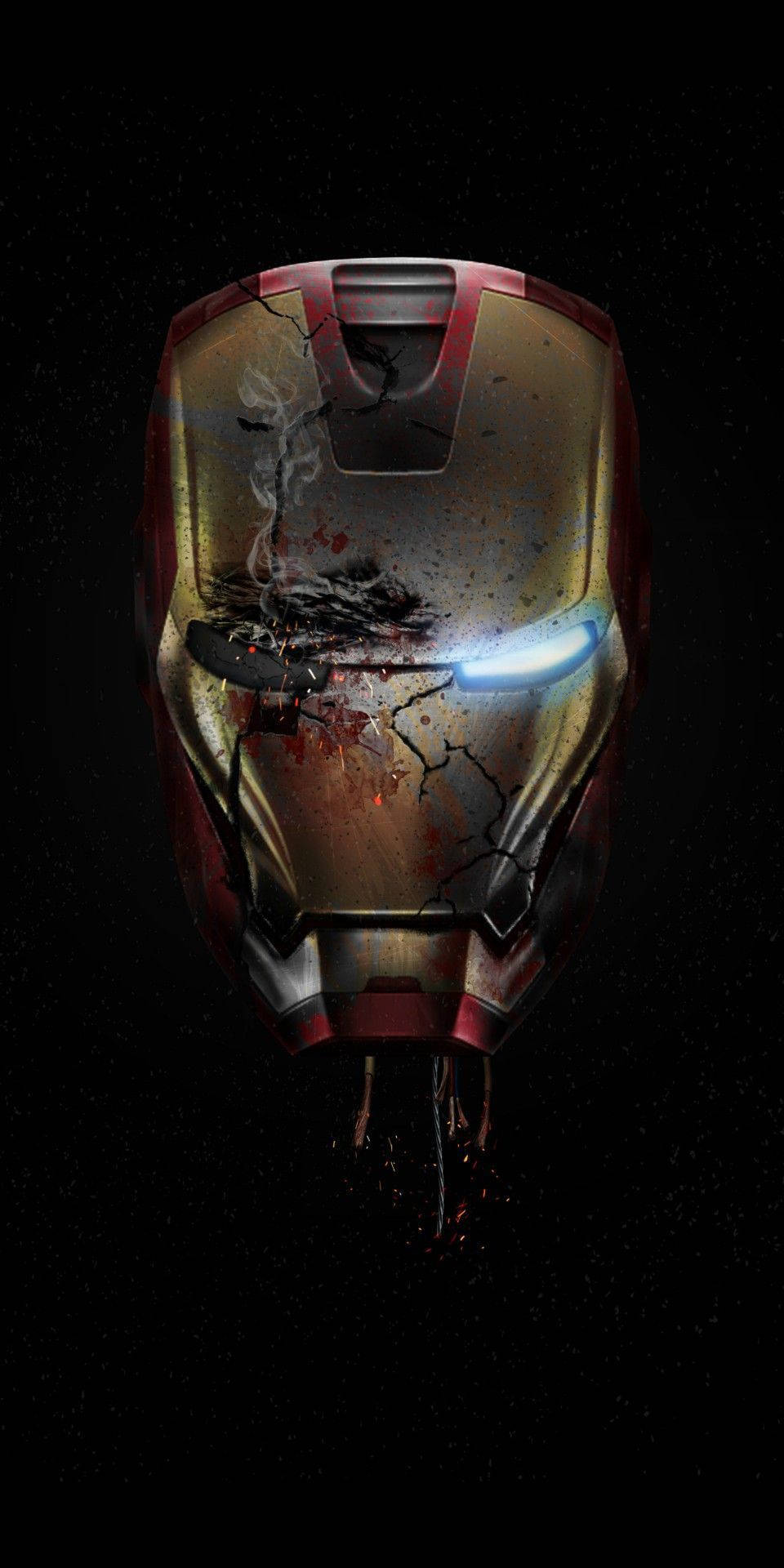 Iron Man Android, Iron Man helmet, cracks, Full HD Phone Wallpaper