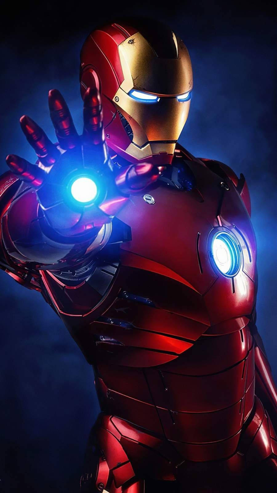 Iron Man, red and gold armor, glowing blue repulsor hands, HD Phone Wallpaper