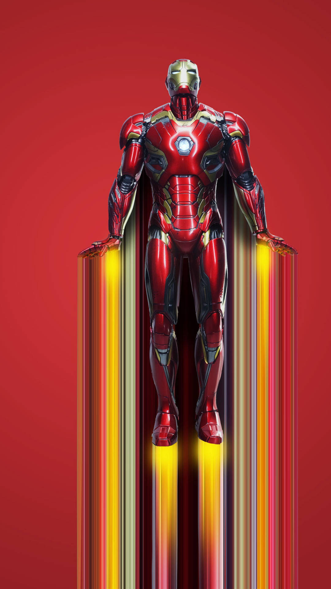 Iron Man Android, red backdrop, glowing yellow repulsor beams, Full HD Phone Wallpaper