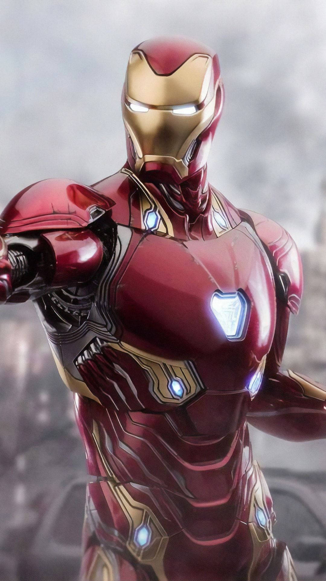 Iron Man Android, red gold armor, glowing blue lights, Full HD Phone Wallpaper
