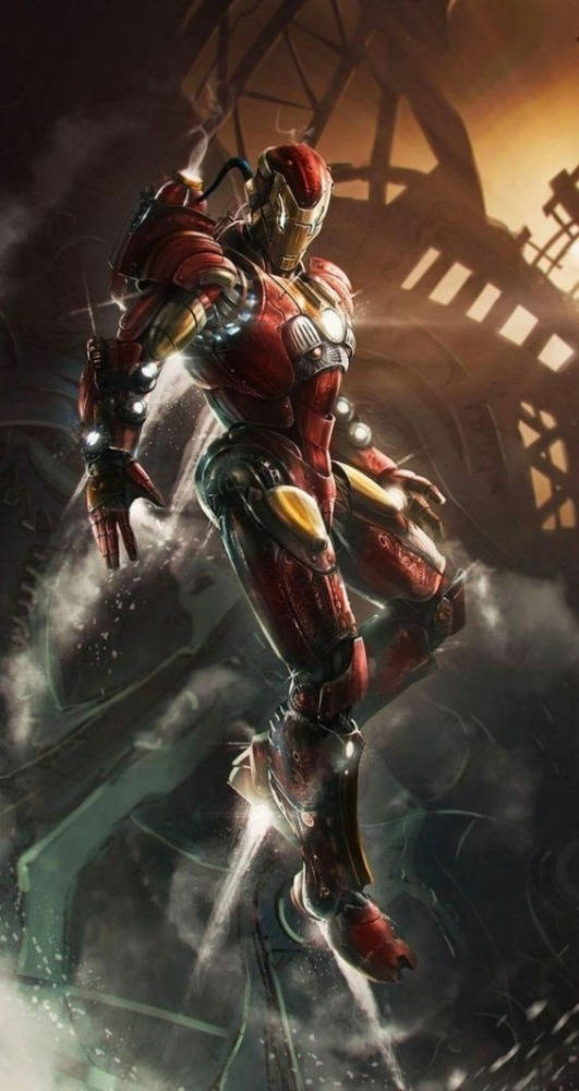 Iron Man, red and gold armor, warm glowing sky, SD Phone Wallpaper