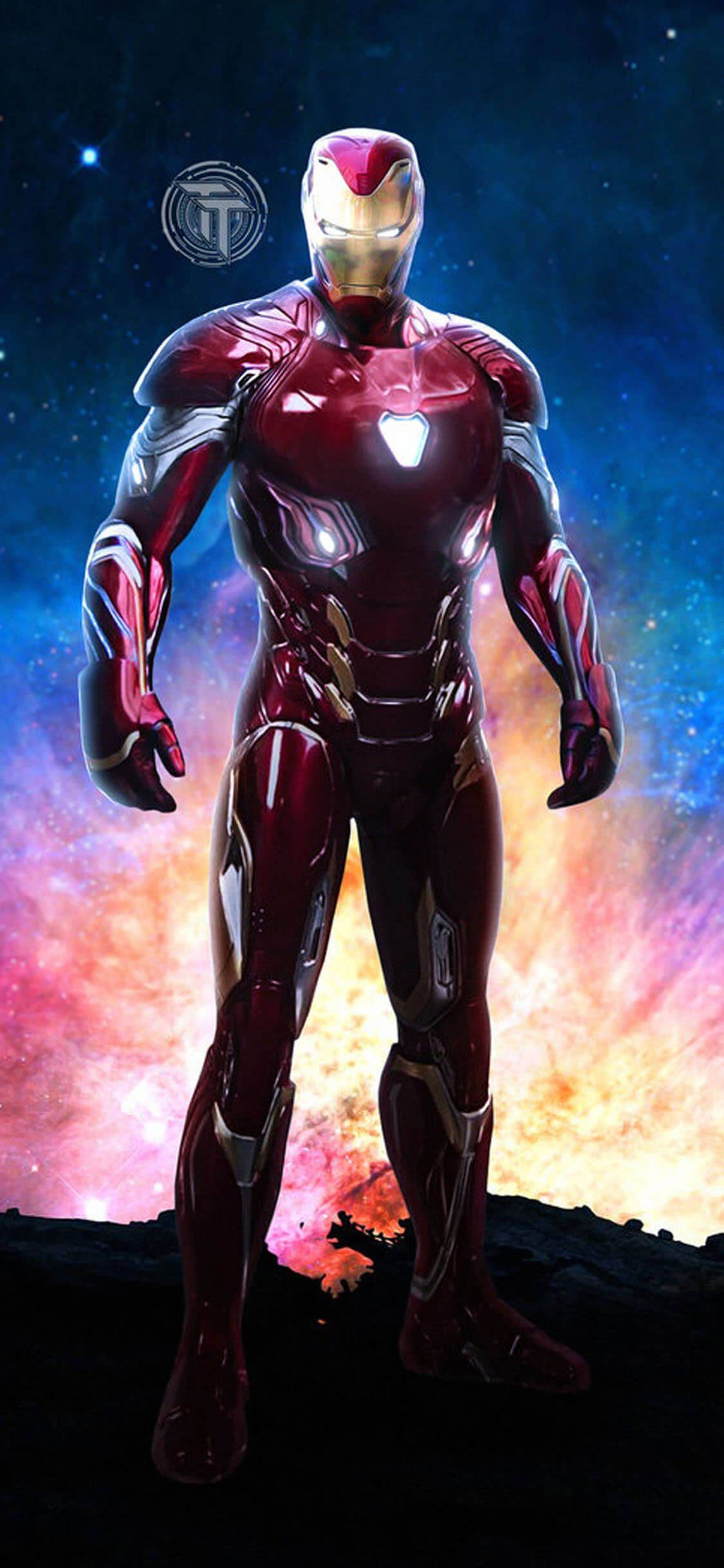 Iron Man Android, cosmic nebula, glowing armor, Full HD Phone Wallpaper