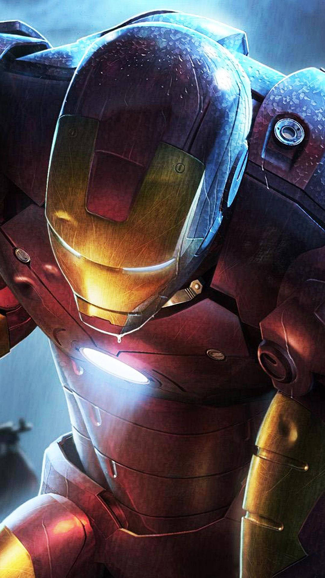 Iron Man Android, armored helmet, golden light, Full HD Phone Wallpaper