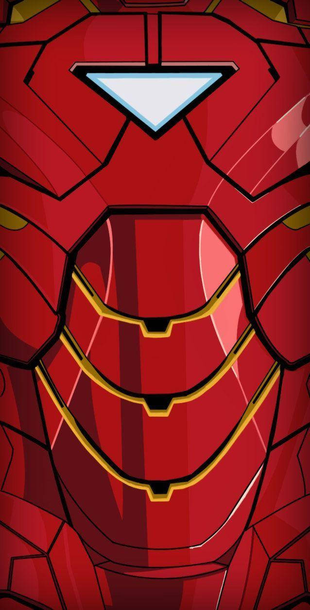 Iron Man Android, red and gold armored helmet, glowing blue arc reactor eyes, SD Phone Wallpaper