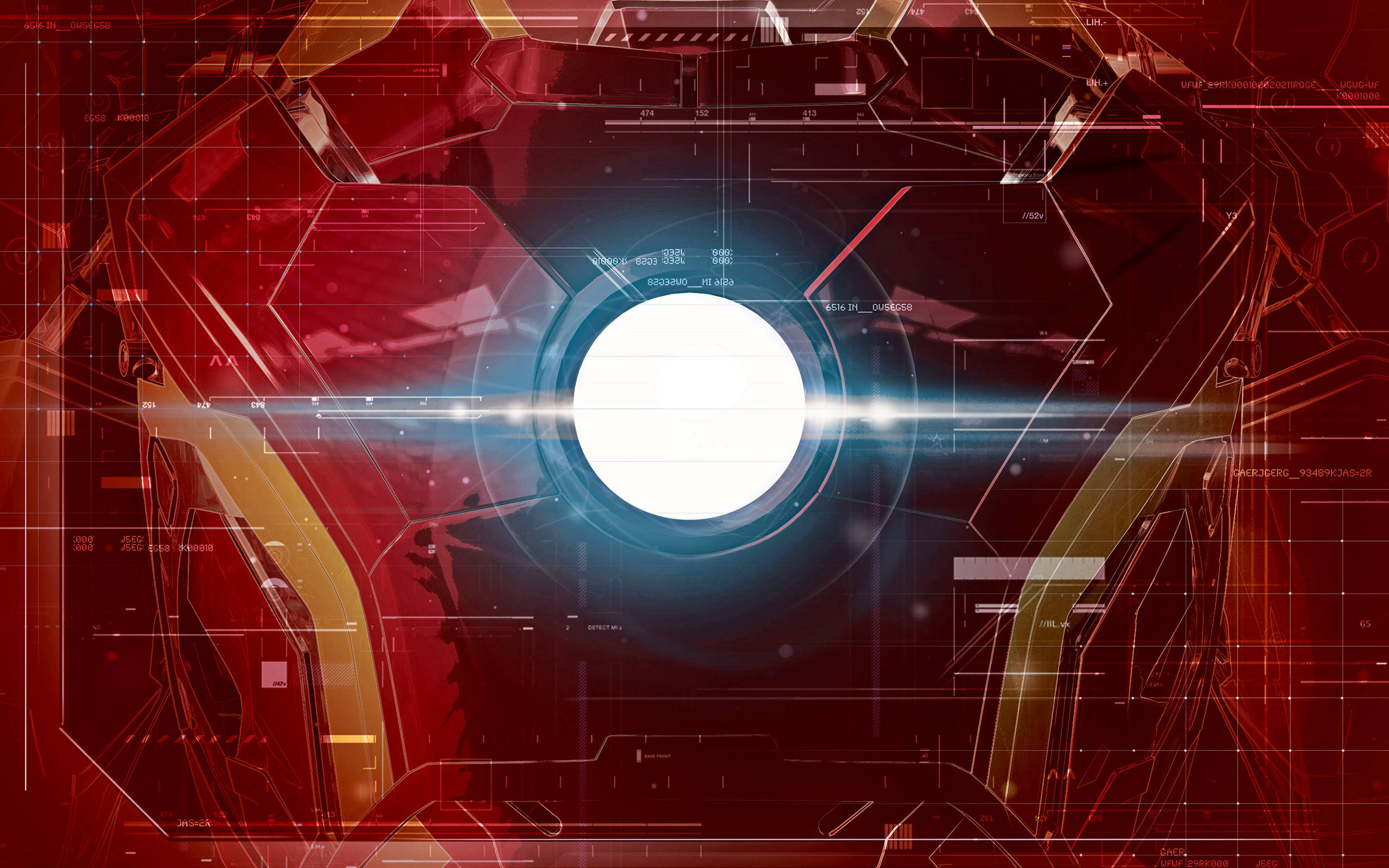 Iron Man Arc Reactor, white circular interface, blue light, 2K Desktop Wallpaper
